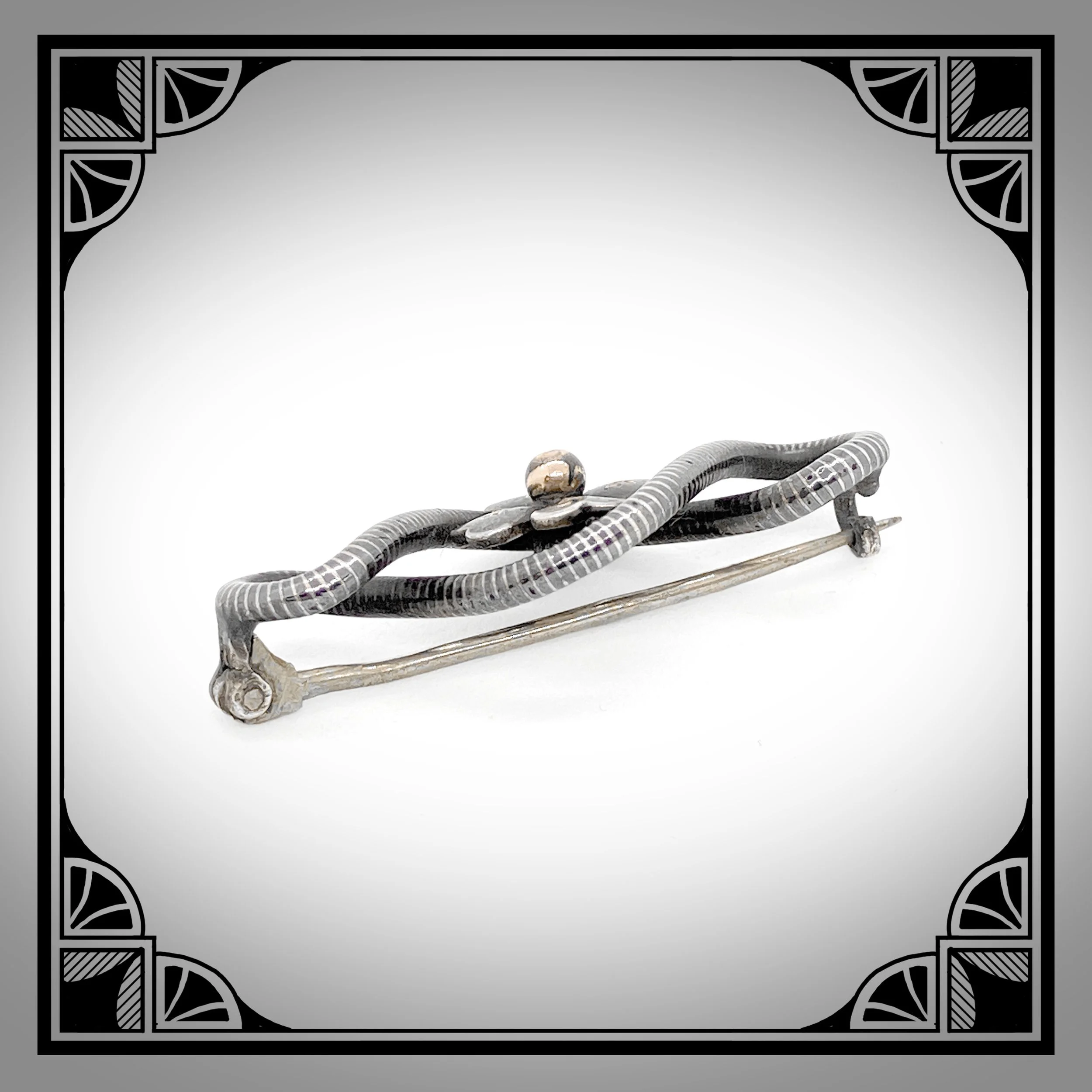 1900s Niello Silver Brooch with looped wireframe and Four-Leaf Clover 3.jpg