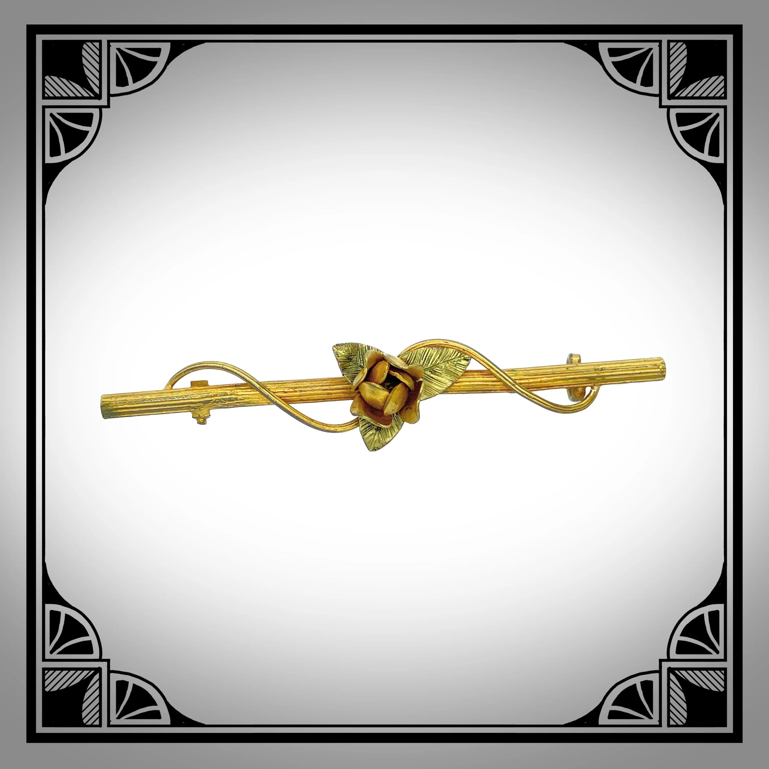 1900s Gold-Plated Art-Nouveau bar brooch with blooming flower