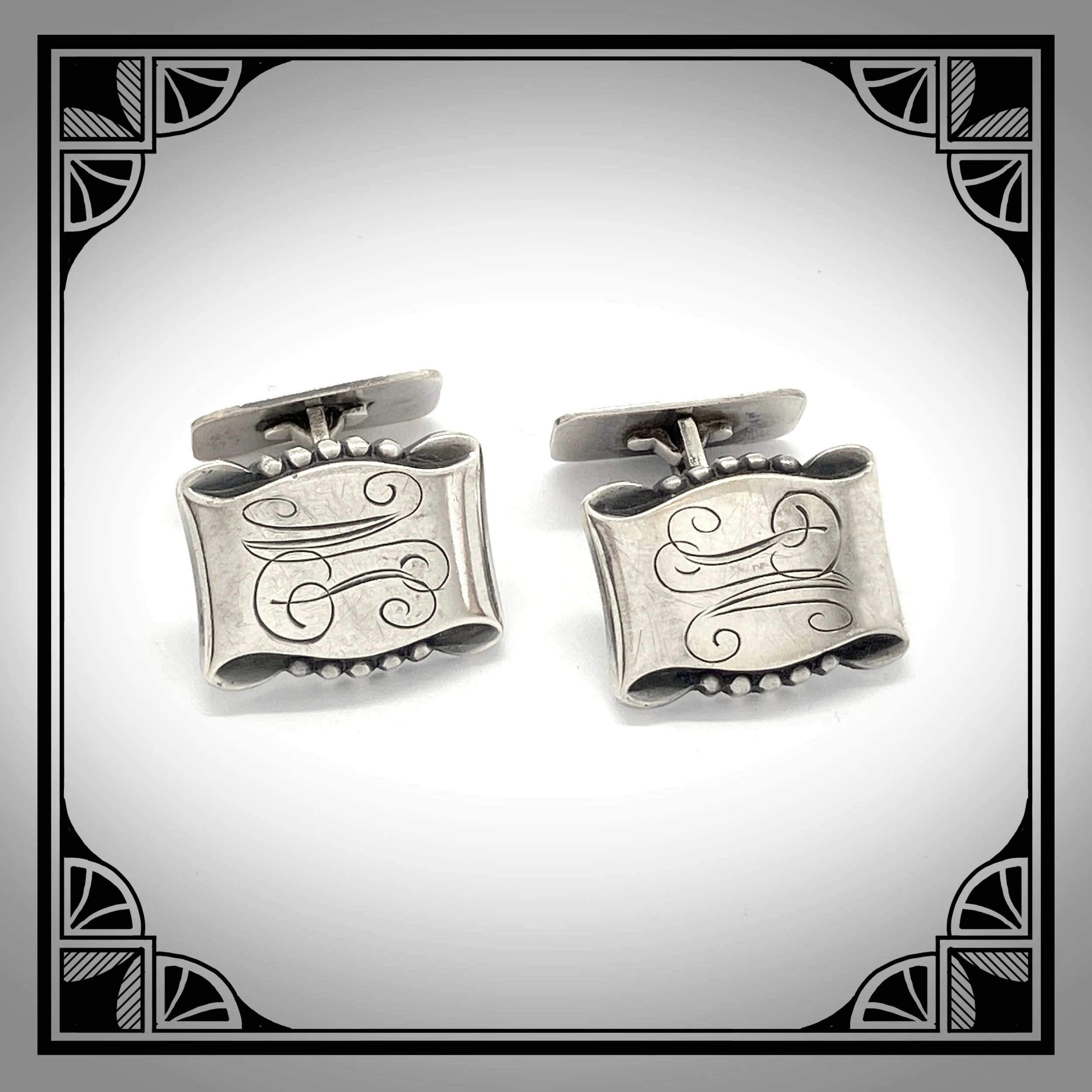Swedish silver Art-Deco cufflinks with engraved initials PN by G. Dahlgren & Co 1928 2.jpg