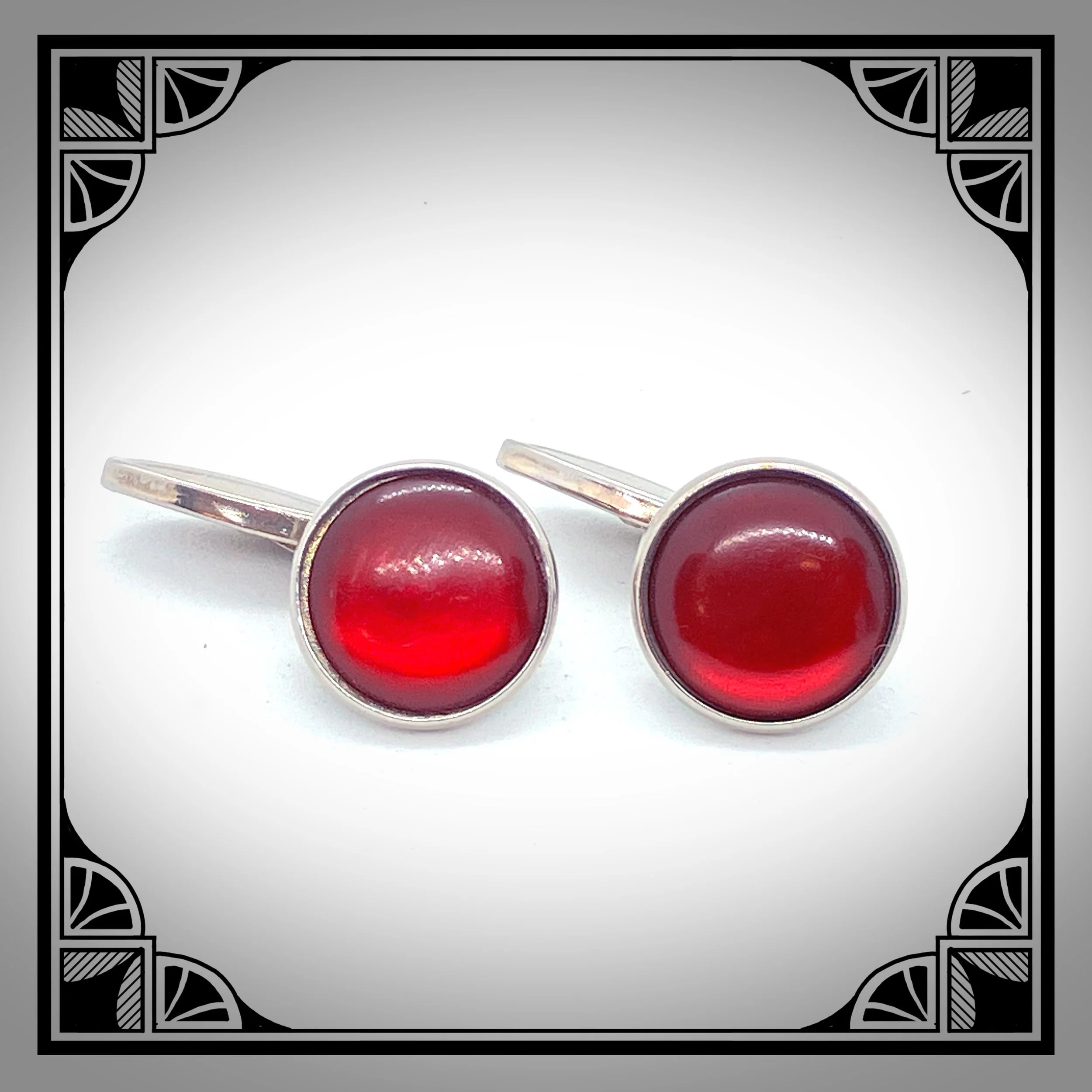 1930s white metal cufflinks with red acrylic facings