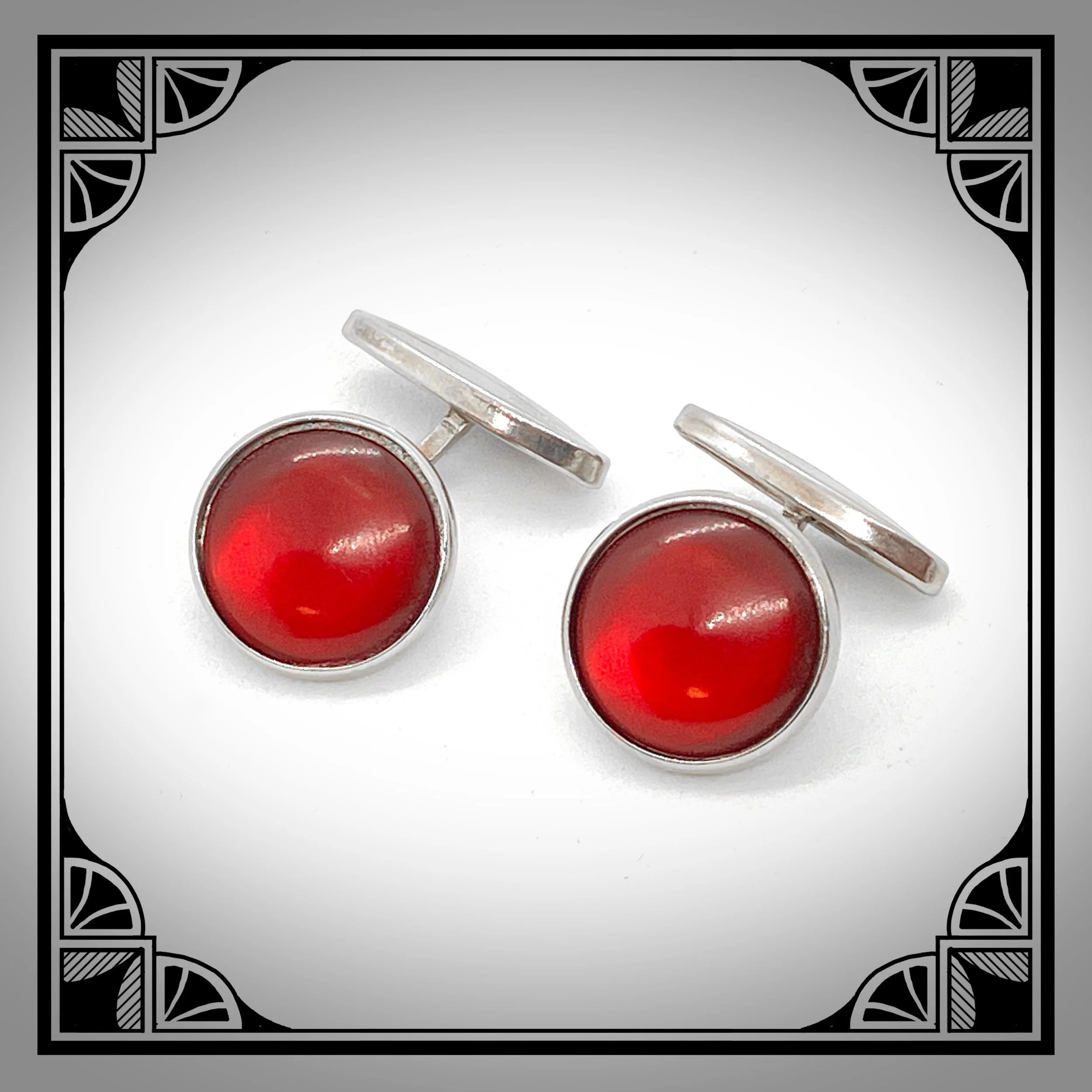 1930s white metal cufflinks with red acrylic facings 5.jpg