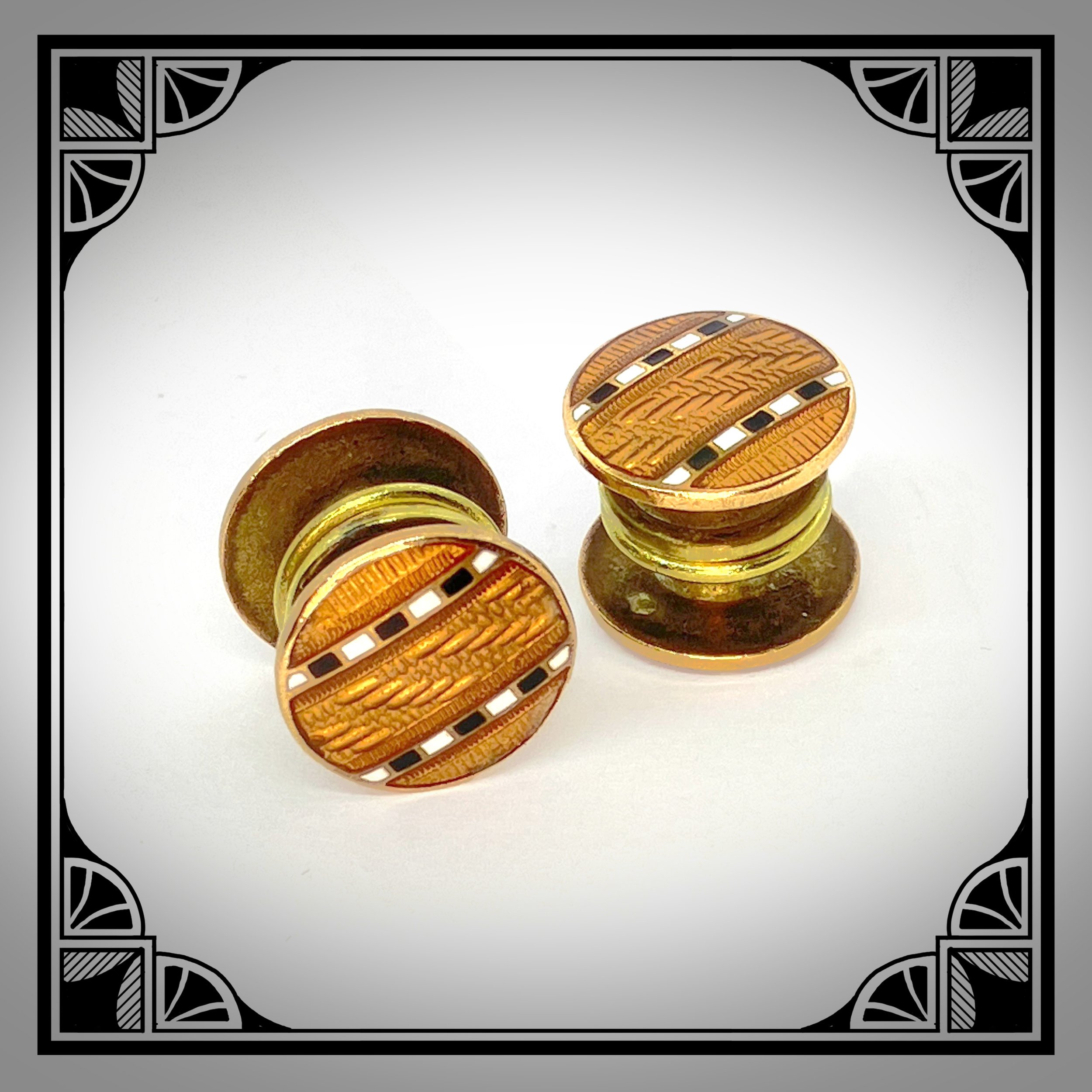 1920s Gold-Plated  Art-Deco snap-links with checkered enamel champlevé facings.jpg