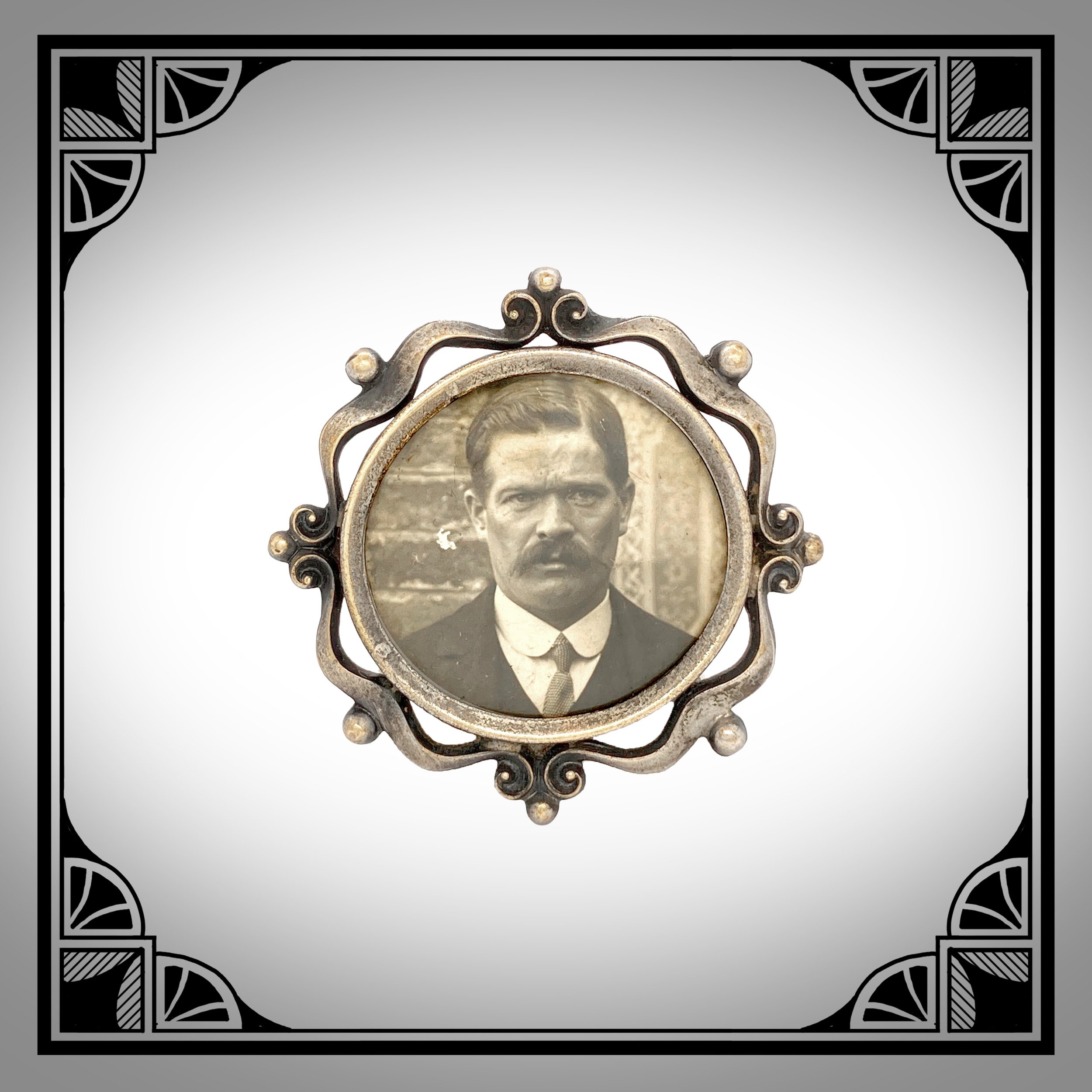 1910s Oxidized Openwork Art-Nouveau portrait brooch