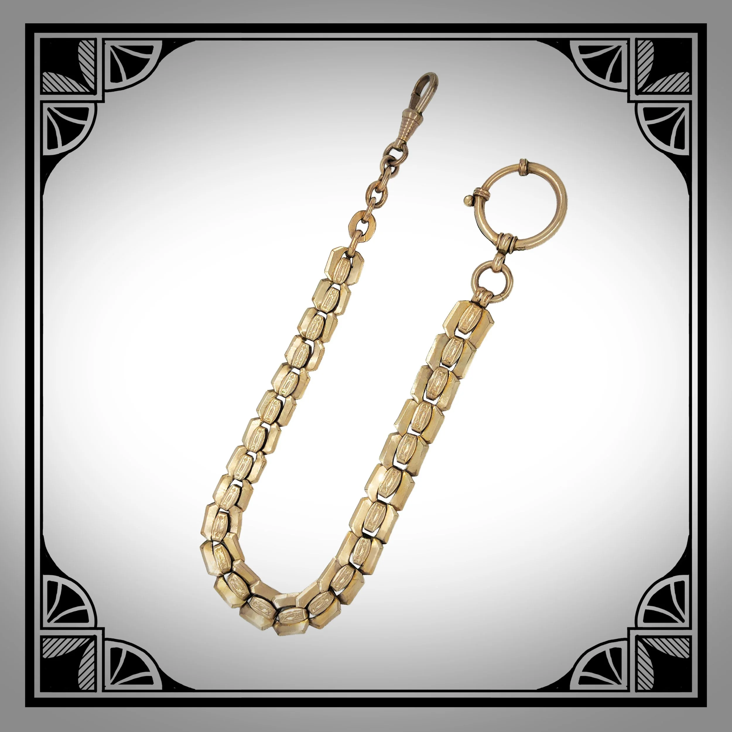 c1910 German Gold-Plated Watch Chain with bladed Composite Links and Die-Struck Motifs 2.jpg