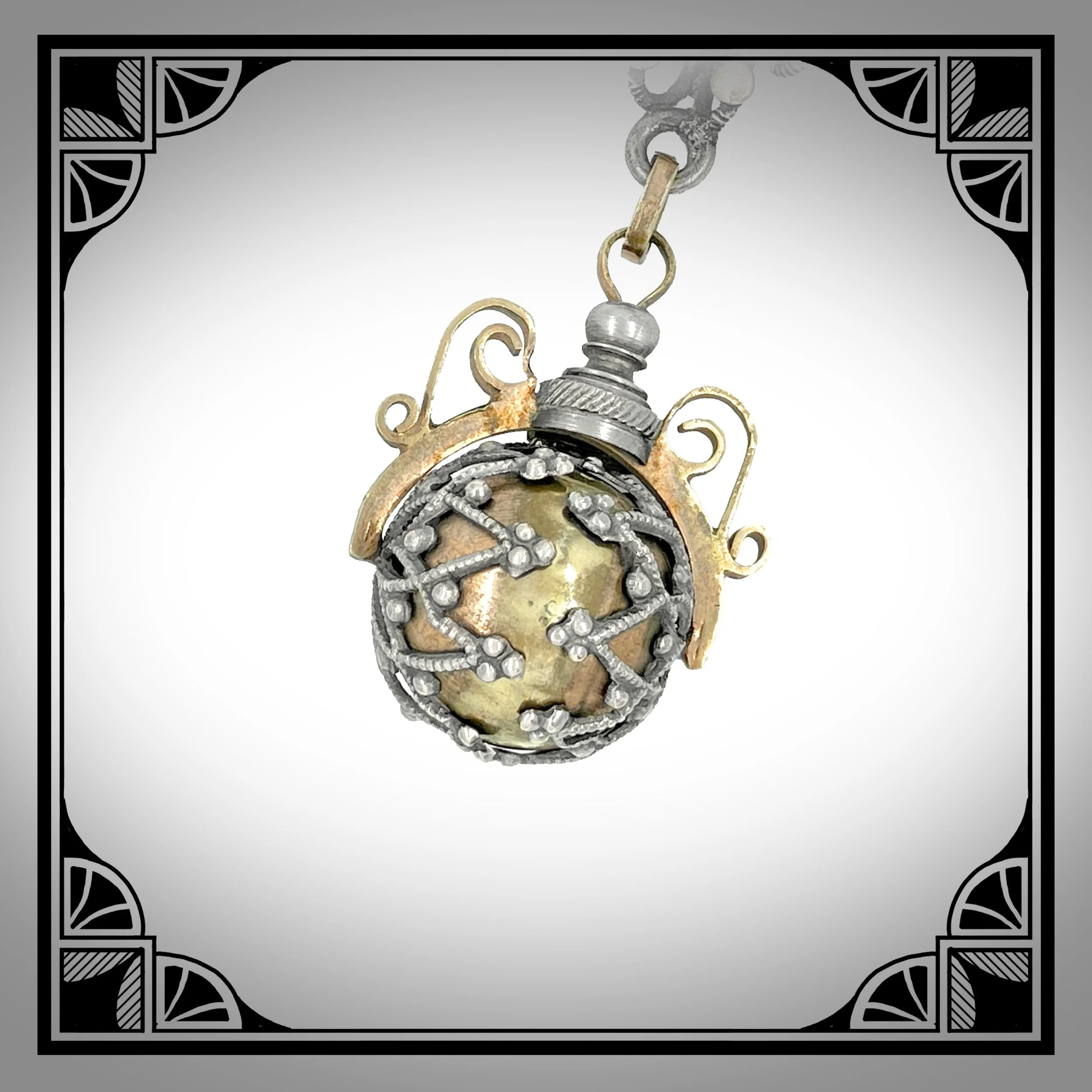 1880s French Oxidised Silver-Plated Watch Fob with Gold-Plated Appliqués and Spinner Pendant 4.jpg