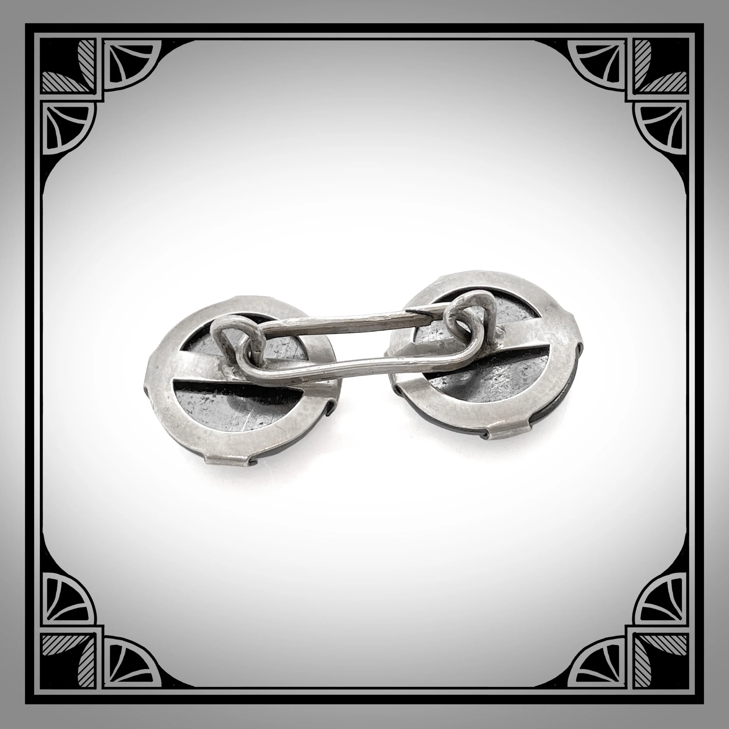 1920s French Double-Sided Silver Cufflinks set with Faceted Hematites 3.jpg