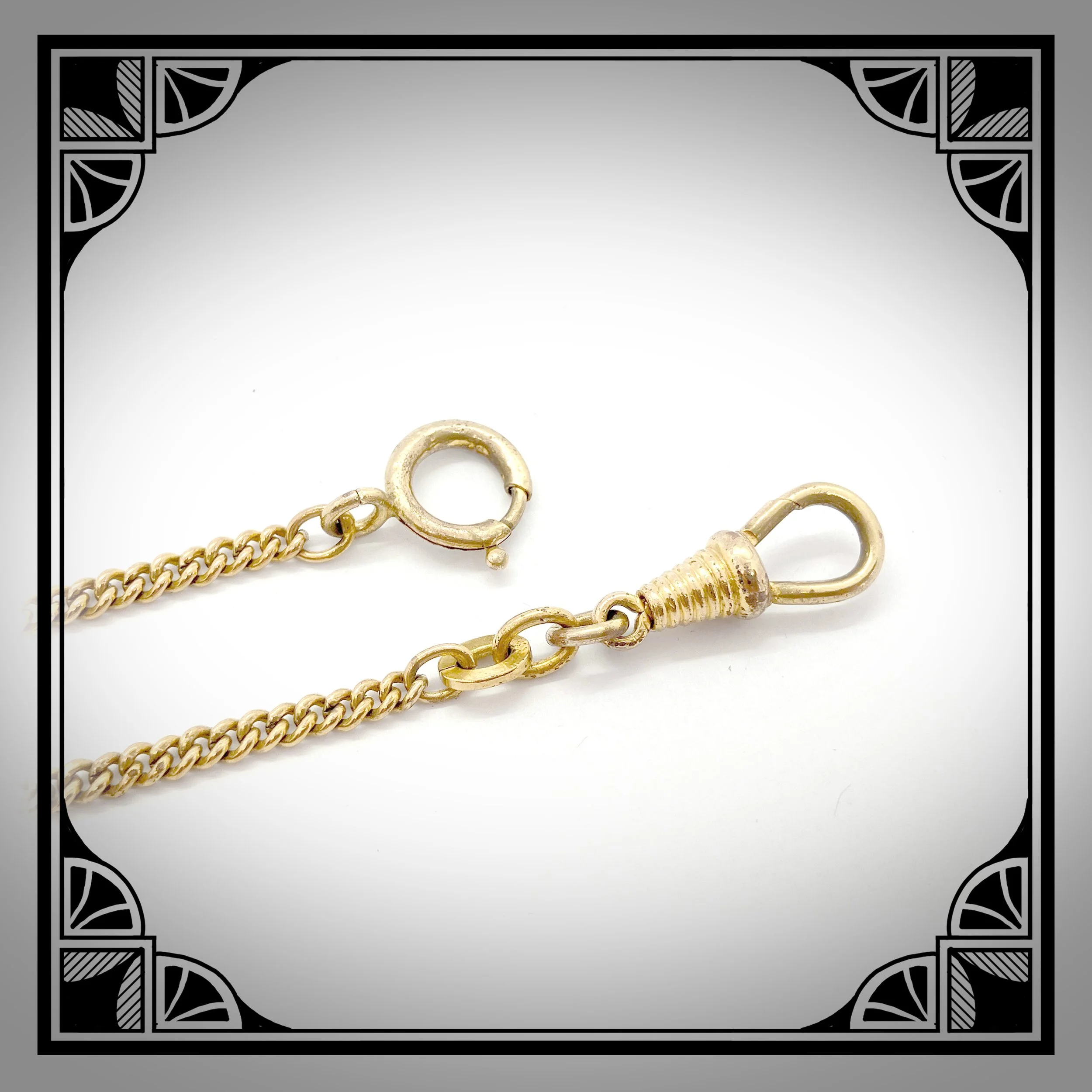 1920s Gold colored Double watch chain with Diamond pattern fancy links 4.jpg