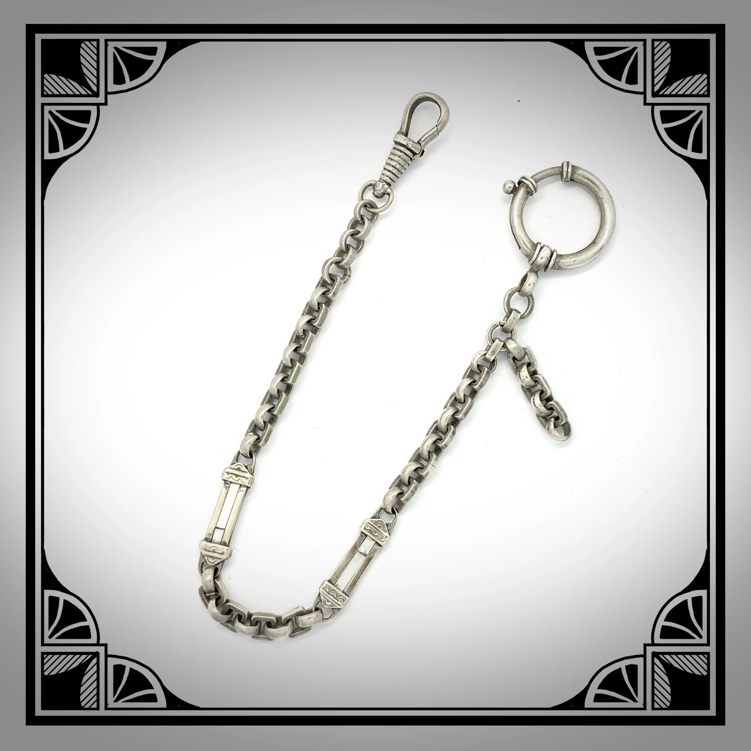 1900s Silver-Plated cable link watch chain with mother of pearl fancy links