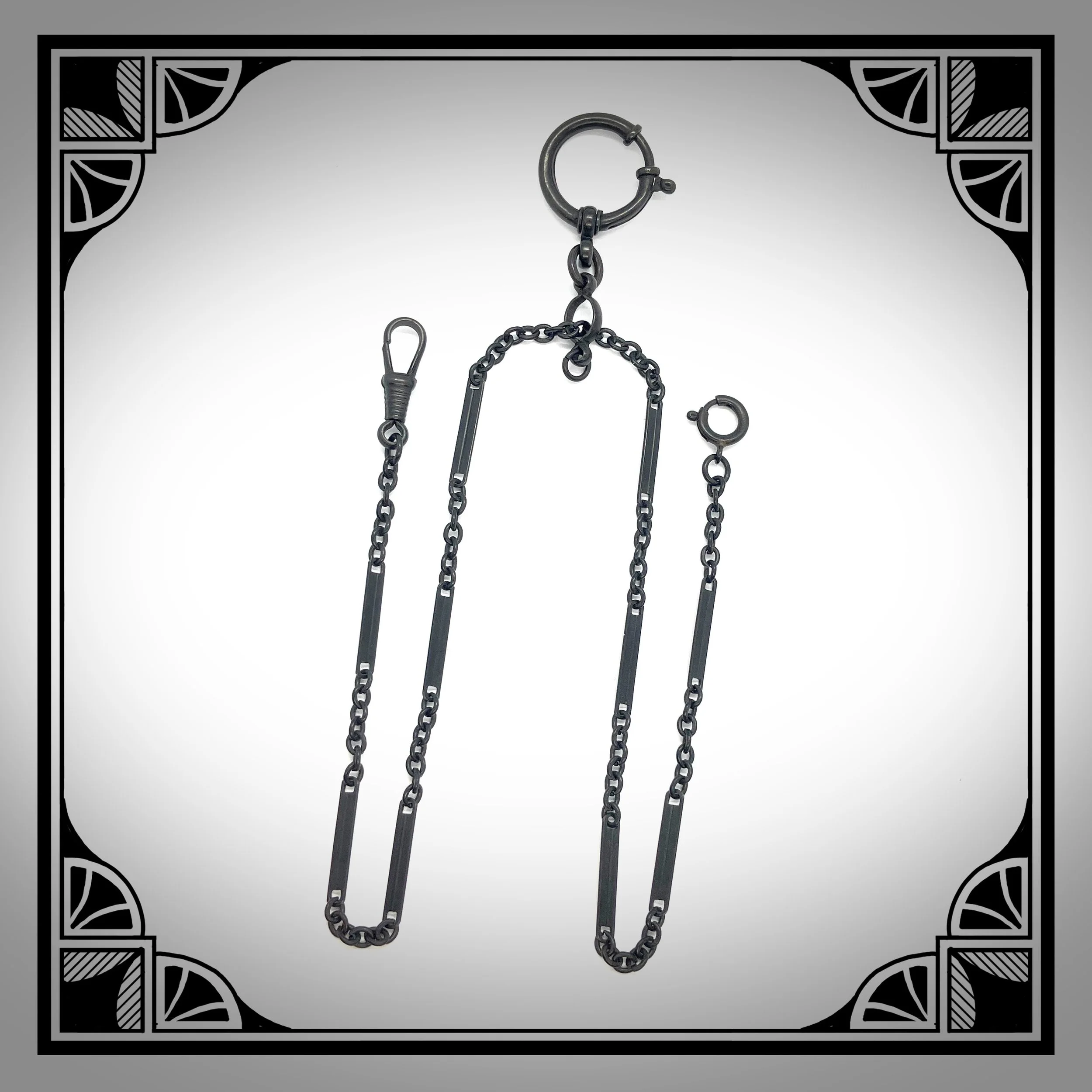 1920s Black Double Watch Chain with Streamlined Art-Deco fancy Links