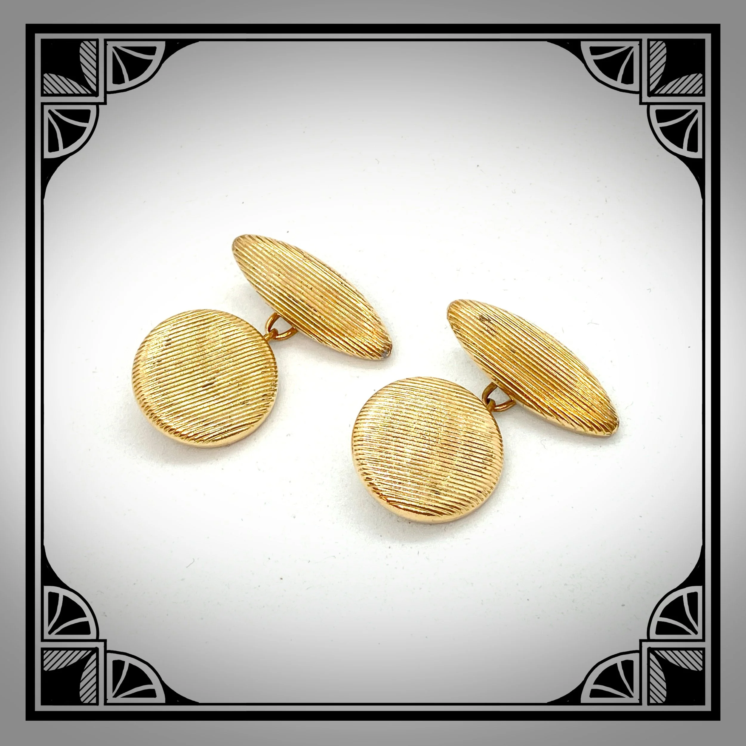 1920s Gold plated Cufflinks with engraved stripe motif by Maison Murat 2.jpg