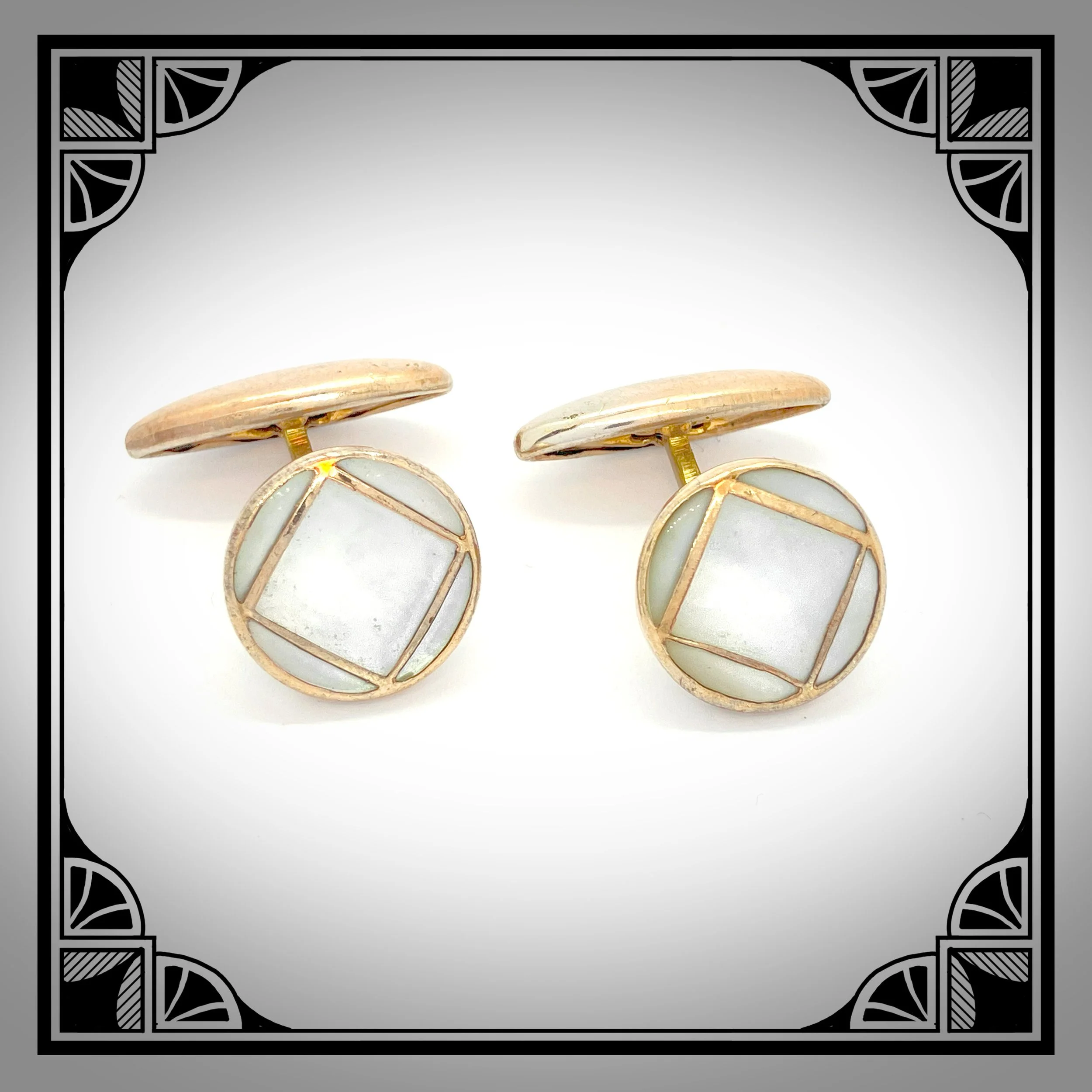 1920s Gold Plated mother of pearl cufflinks with openwork frame