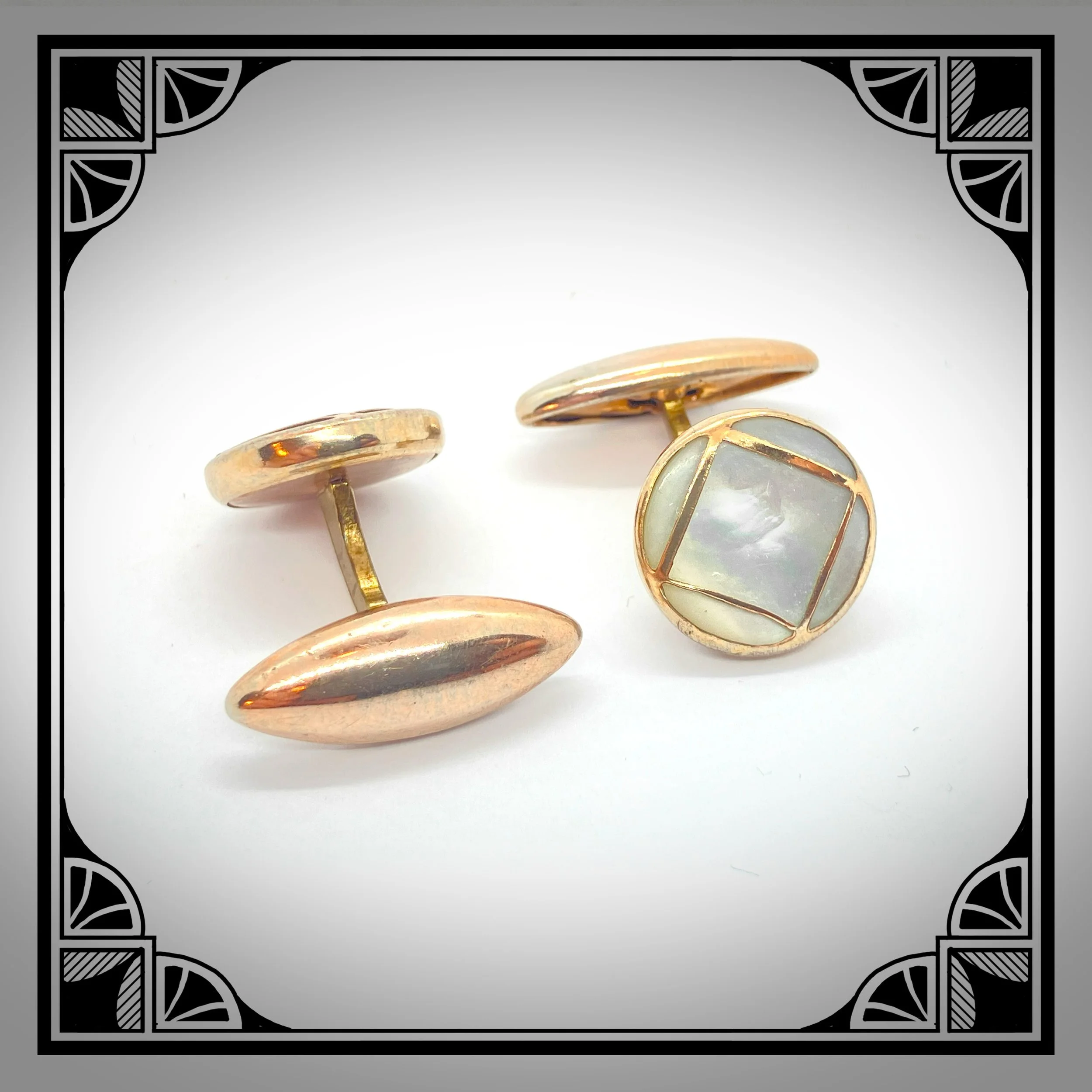 1920s gold Art Deco mother of pearl cufflinks in openwork frame 4.jpg