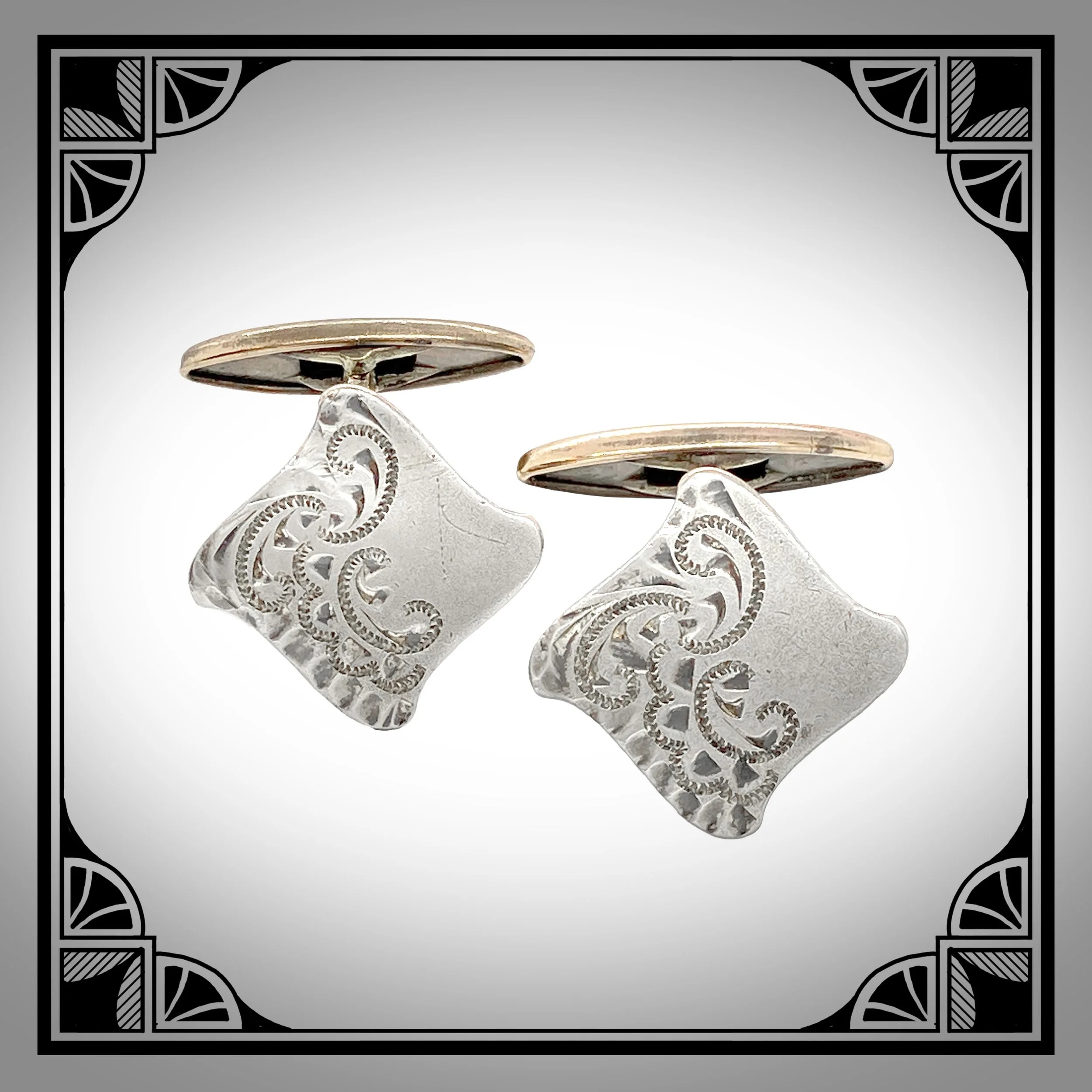 c.1910 Silver-Plated Louis XV Revival Cufflinks with chased facings