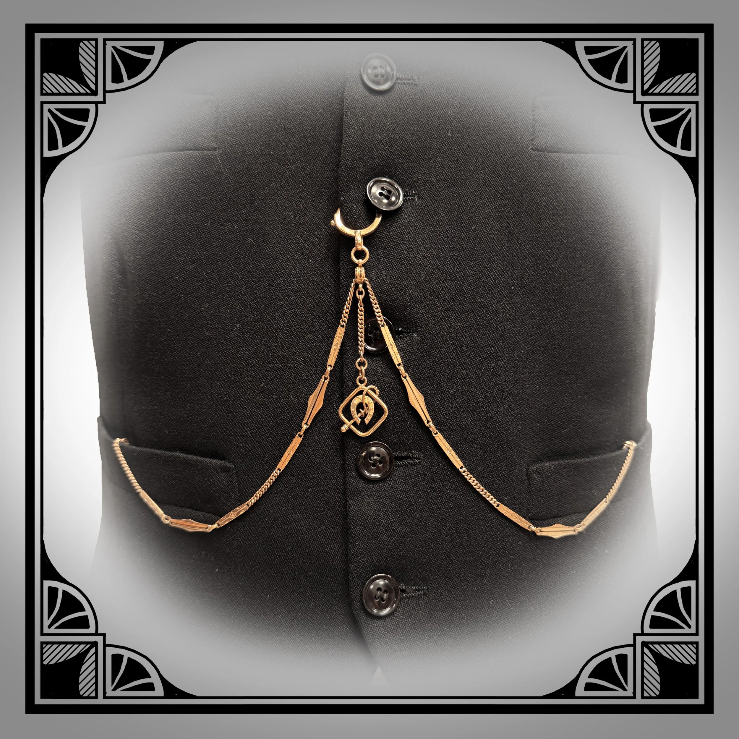 1910s Gold-Plated Double Watch Chain with Equestrian Pendant Drop 8.jpg