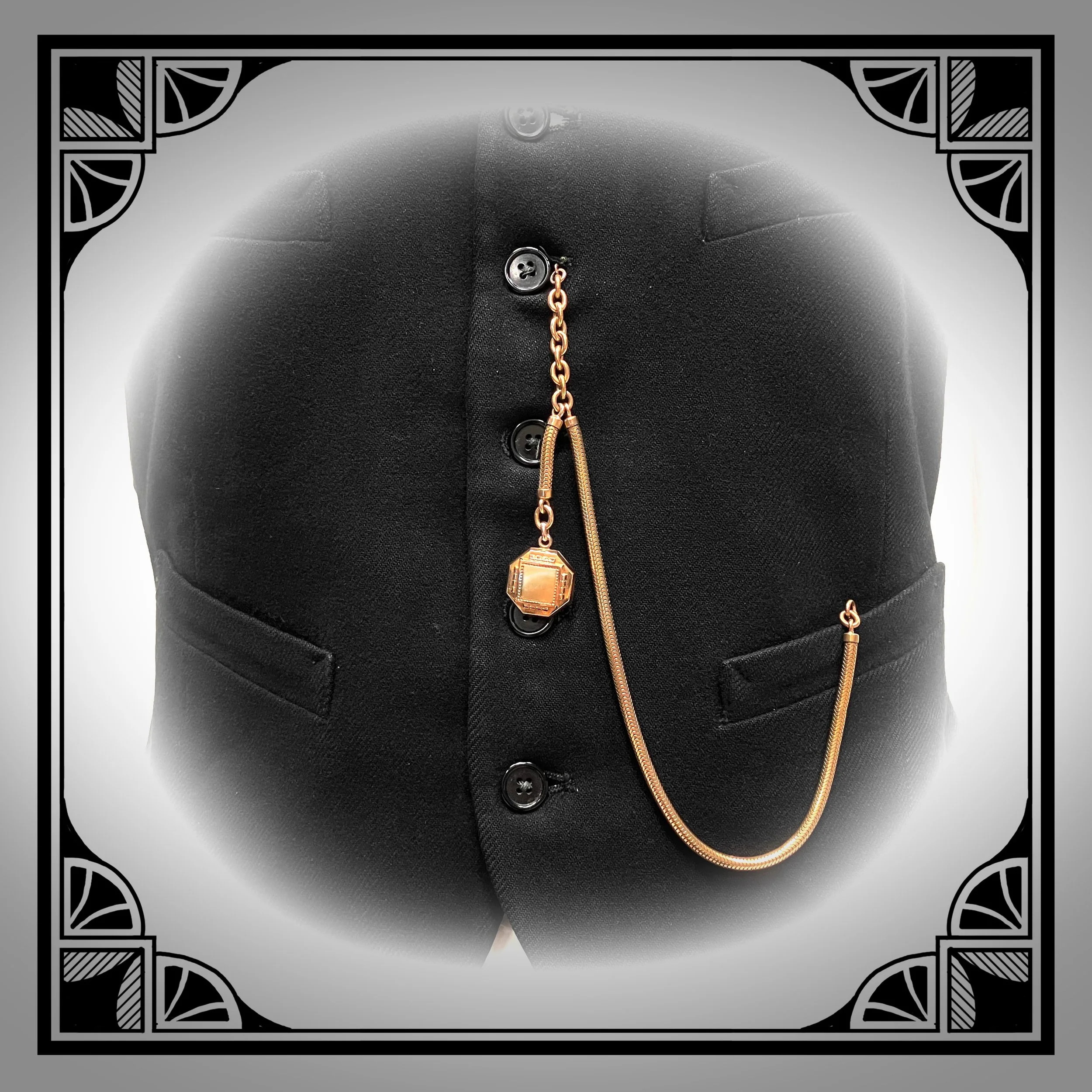 1920s American Gold-Plated Snake-Link Watch Chain with matching Art-Deco fob 6.jpg