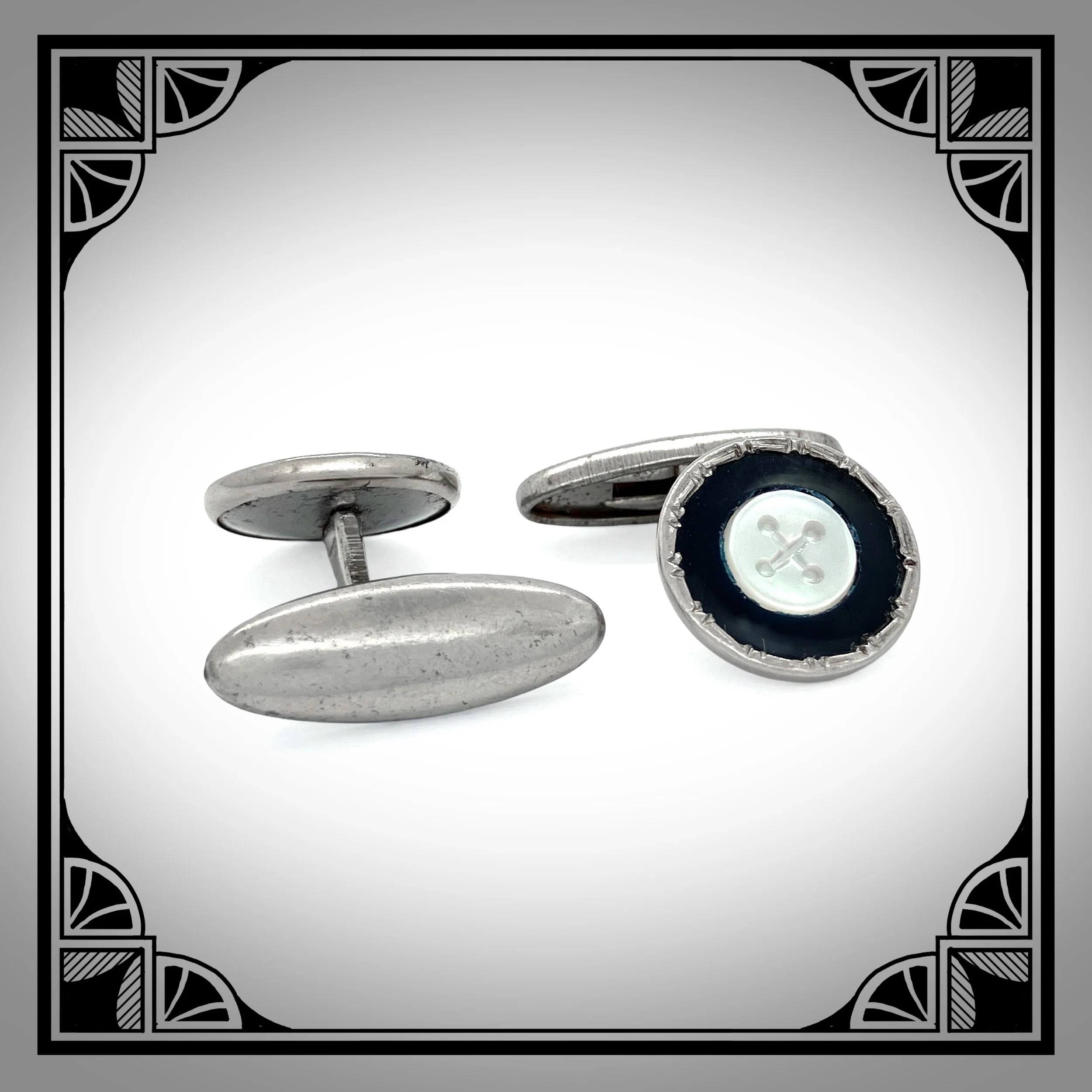 1920s White metal cufflinks with black enamel and mother of pearl facings 2.jpg