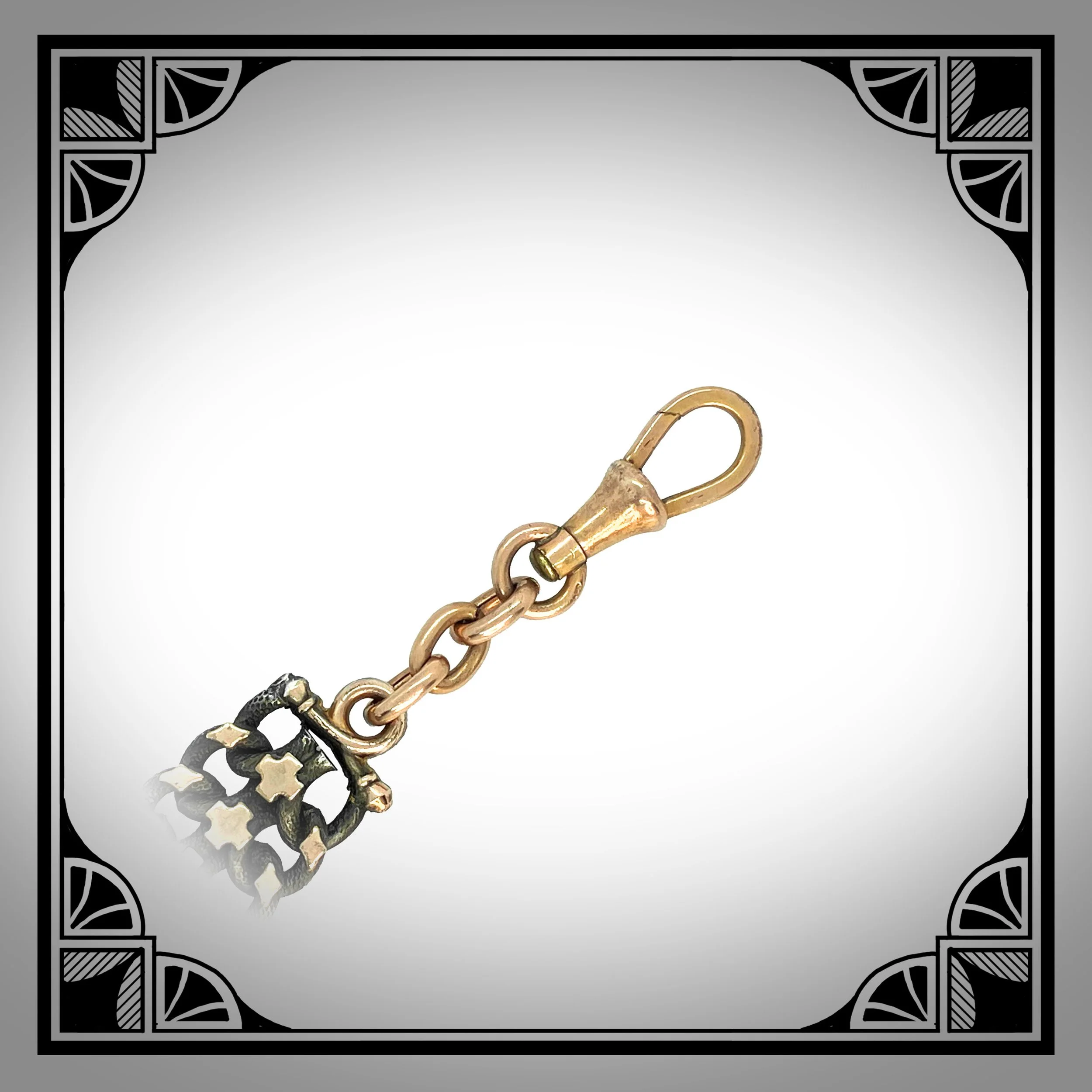 1880s French Oxidised Silver-Plated Watch Fob with Gold-Plated Appliqués and Saint Barbara Medallion 4.jpg