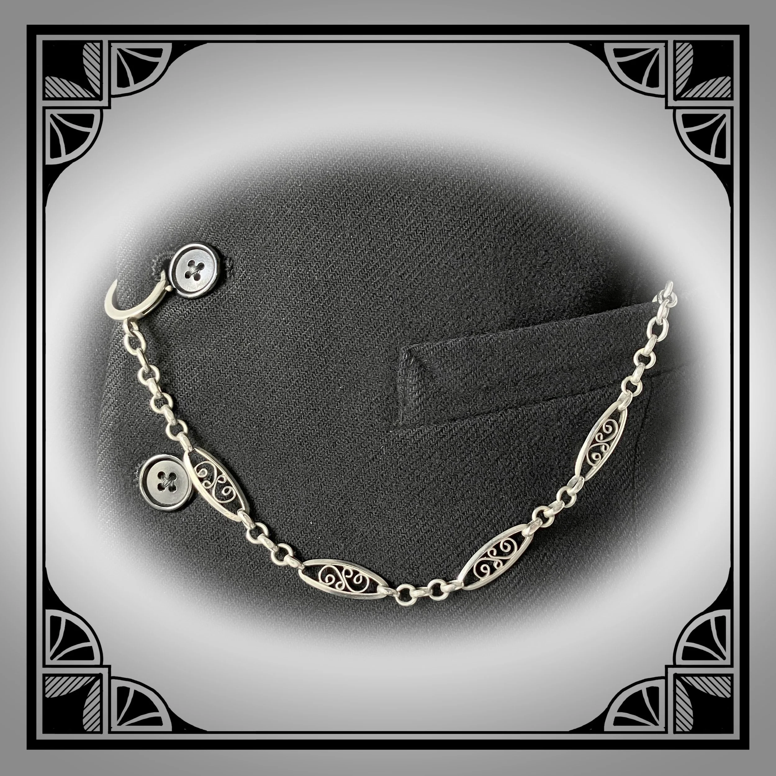 1920s Nickel Vest Chain with Scrollwork fancy Links 6.jpg