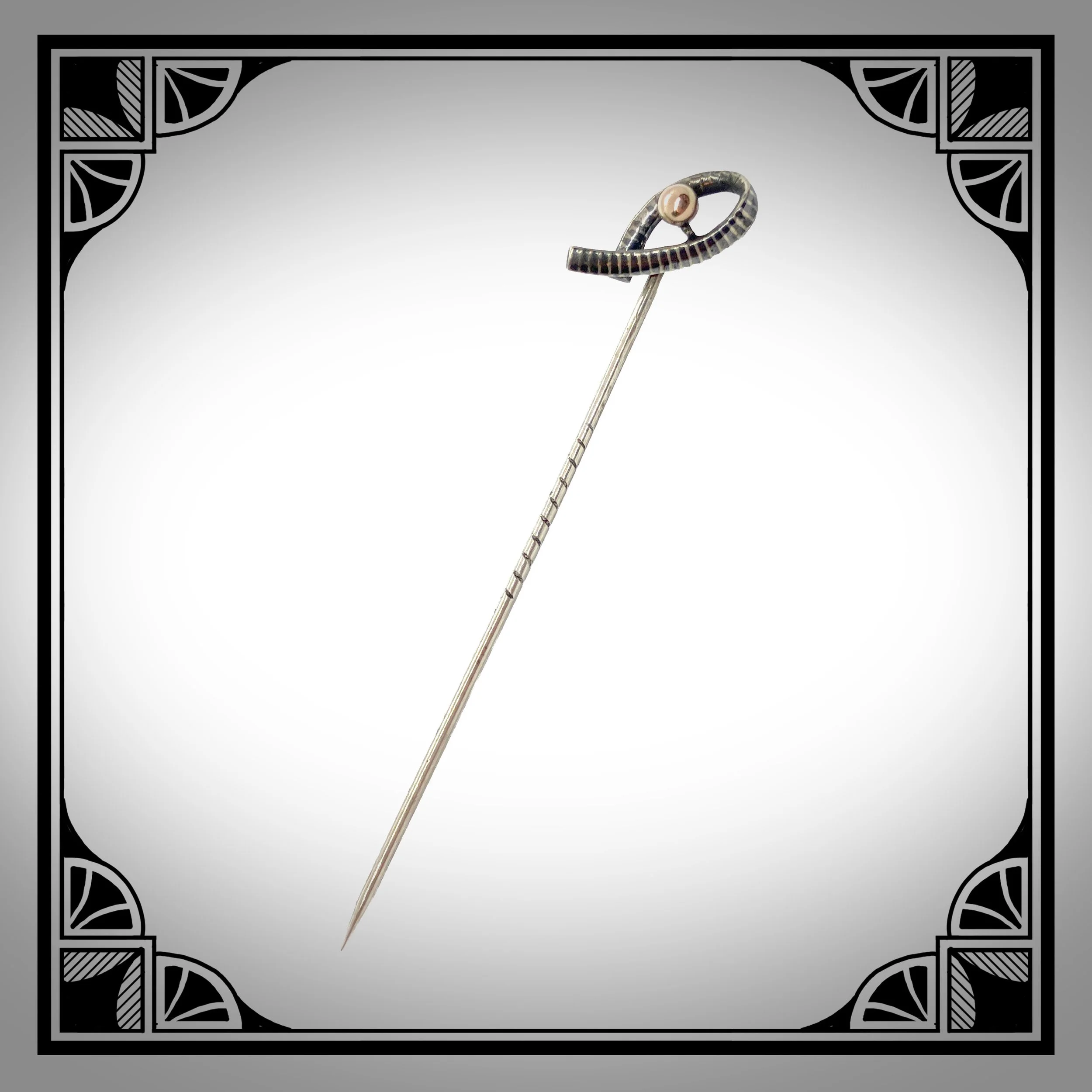 c1910 Niello silver Art-Nouveau Stick Pin Rose-Gilt bead.jpg