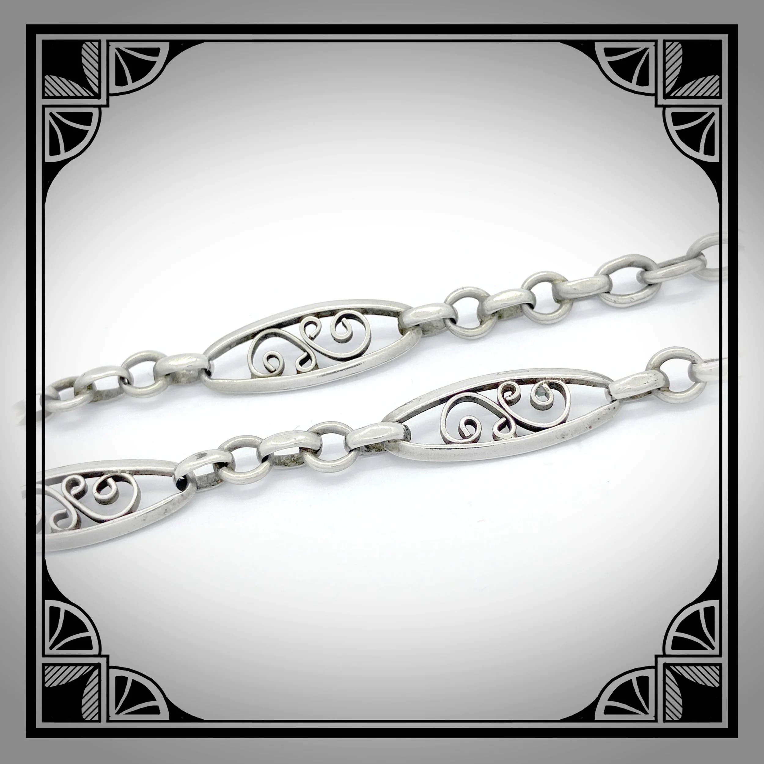 1920s Nickel Vest Chain with Scrollwork fancy Links 4.jpg