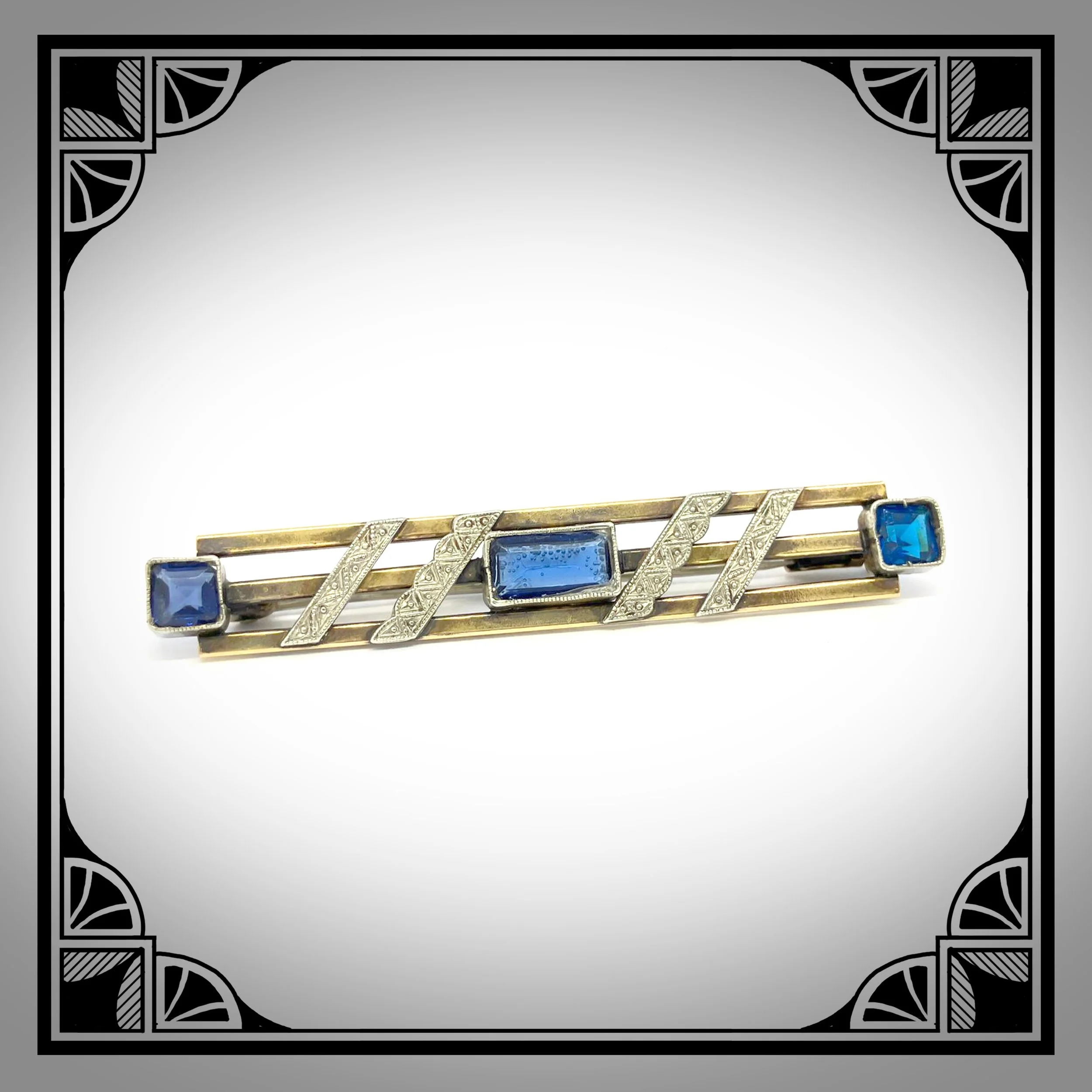 c.1930 Art-Deco Bar Brooch with blue rhinestones