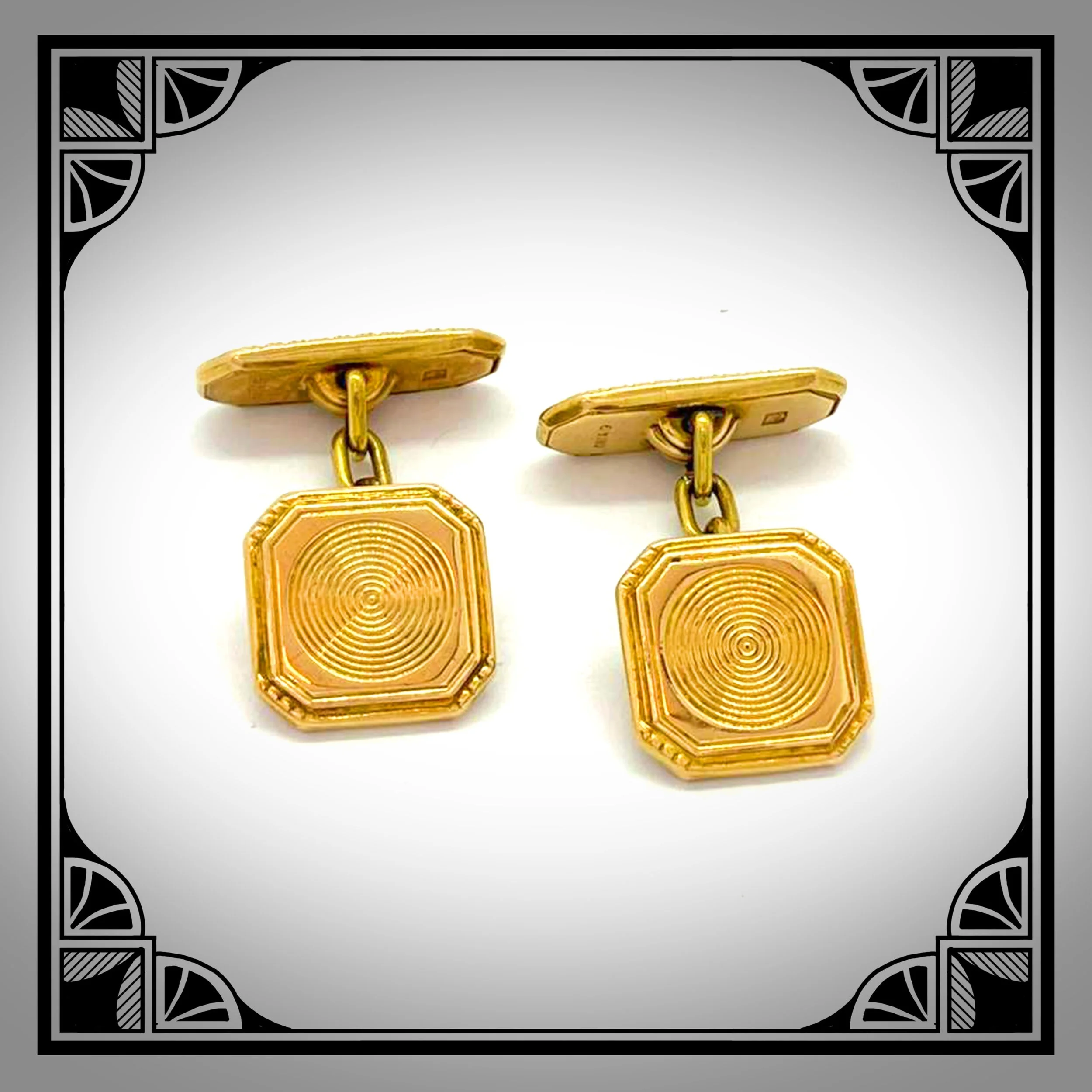 1920s French Gold-Art-Deco chain-link cufflinks with Engine turned motifs by Bijoux ORIA.jpg