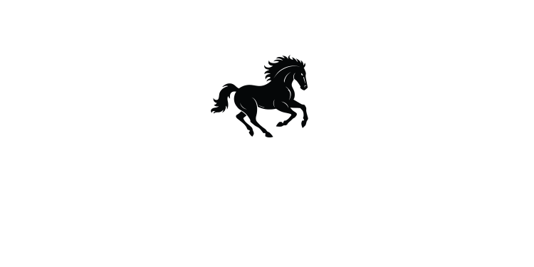 Black background with a white logo of a running horse inside a triangle, and the text 'Power Horse' beneath it.