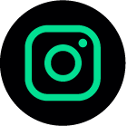 Instagram logo with a teal outline and black background
