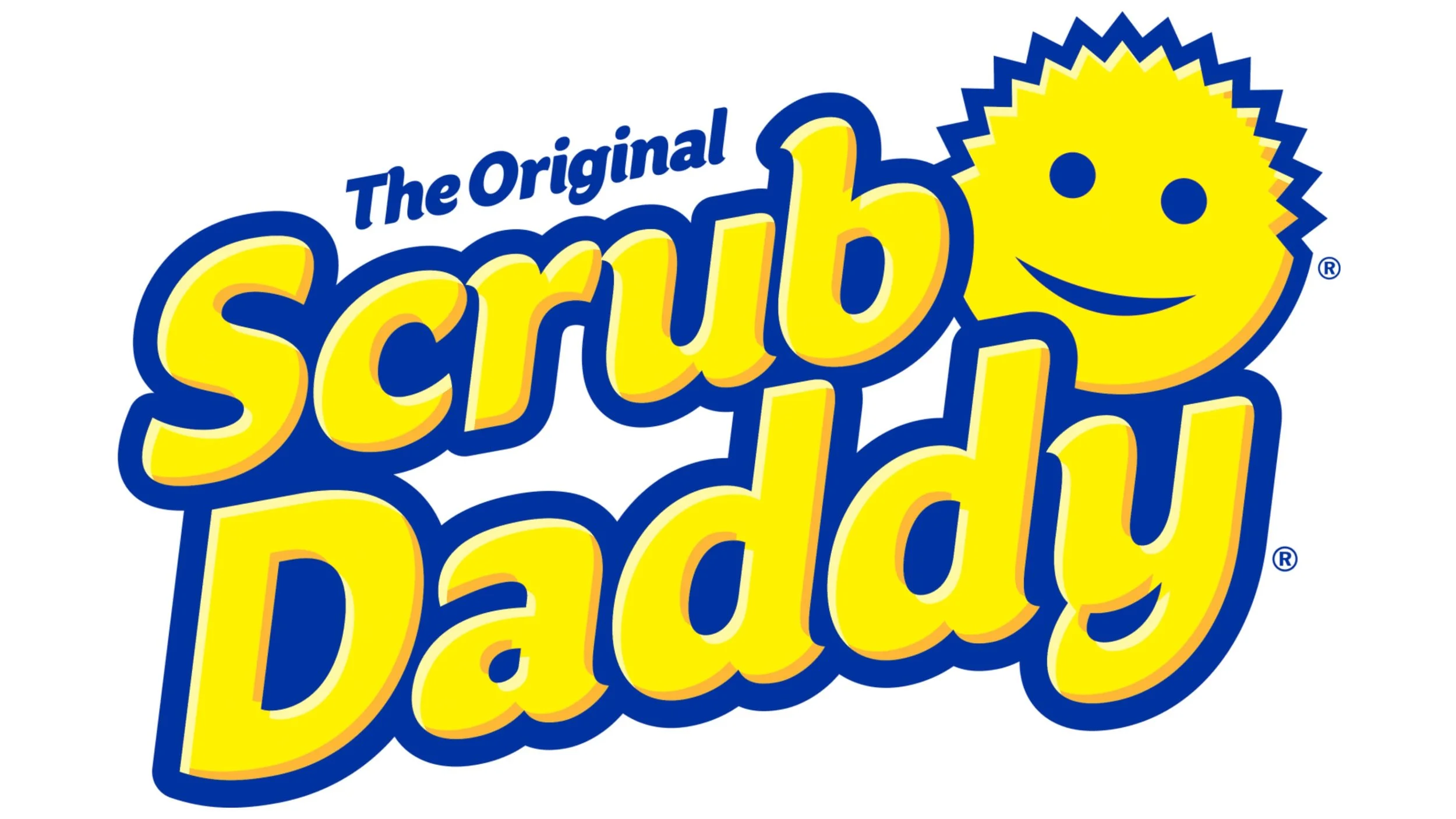 Logo of Scrubbing Bubbles, featuring a smiling yellow bubble with a face and the text "The Original Scrubbing Bubbles Dadday" in bold yellow and blue letters.