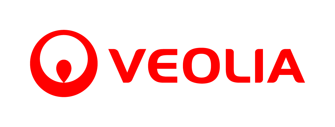 Logo de Veolia en rouge avec un symbole circulaire stylisé