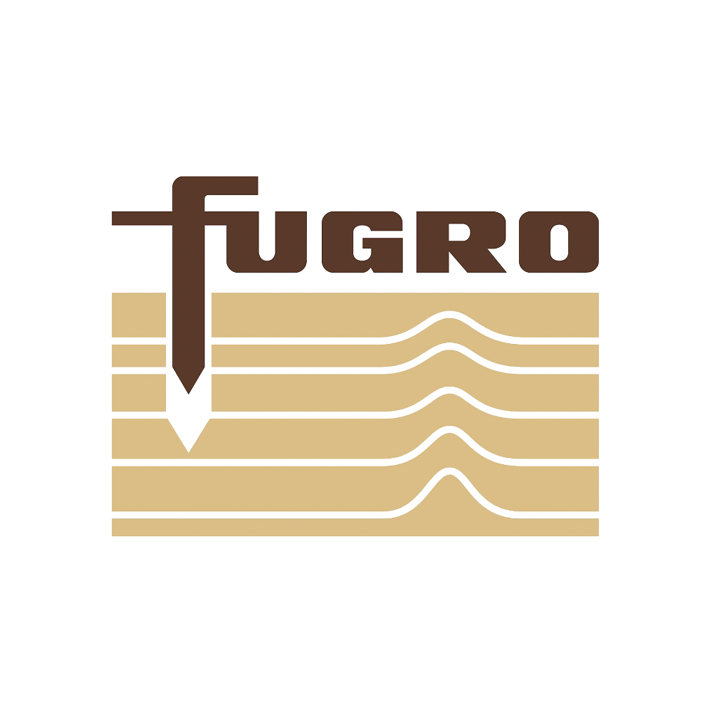 Close-up of a vintage TUGRO sign with stylized brown text on a white background, featuring layered gold and brown elements.