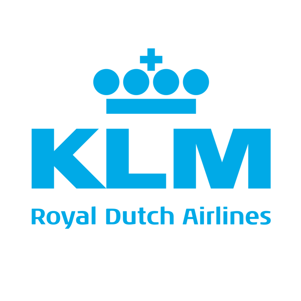 KLM Royal Dutch Airlines logo with a blue crown above the letters KLM and the words 'Royal Dutch Airlines' below.