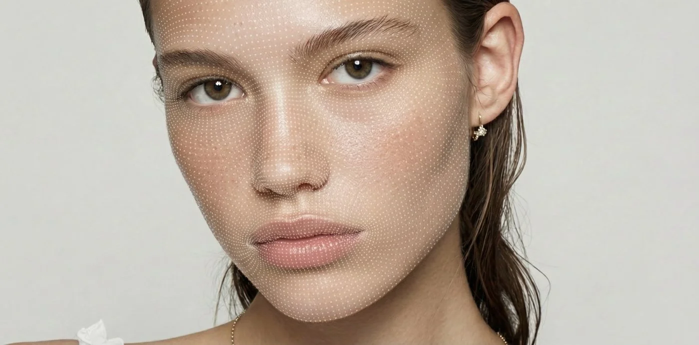 Close-up portrait of a woman with light brown hair, wearing a small earring, looking directly at the camera with neutral expression.