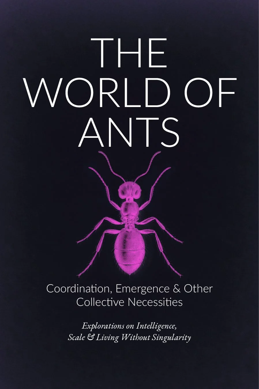 Book cover titled "The World of Ants" with a pink image of an ant on a dark background.