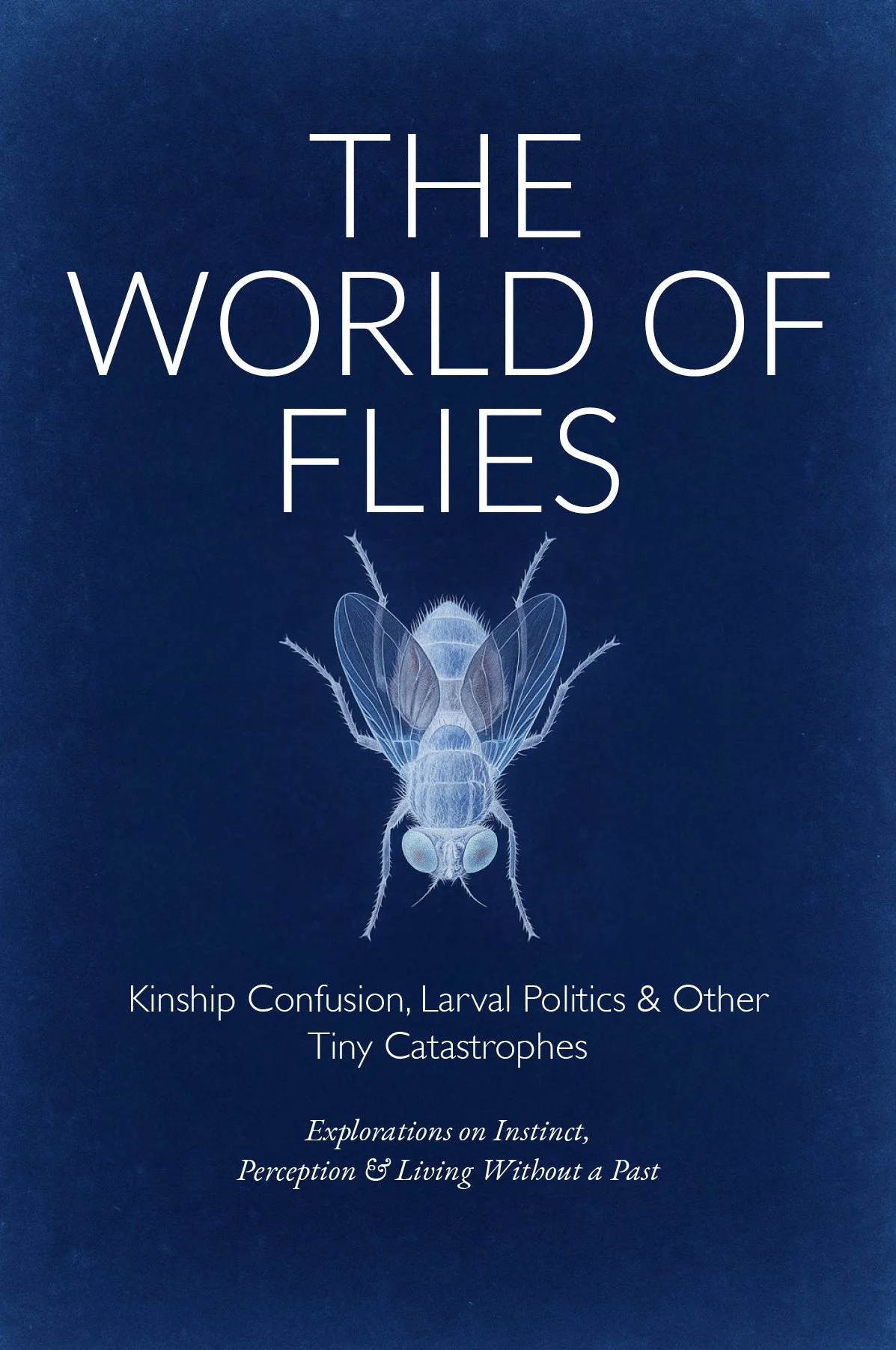Cover of the book “The World of Flies,” showing a translucent fly illustration on a dark blue background.