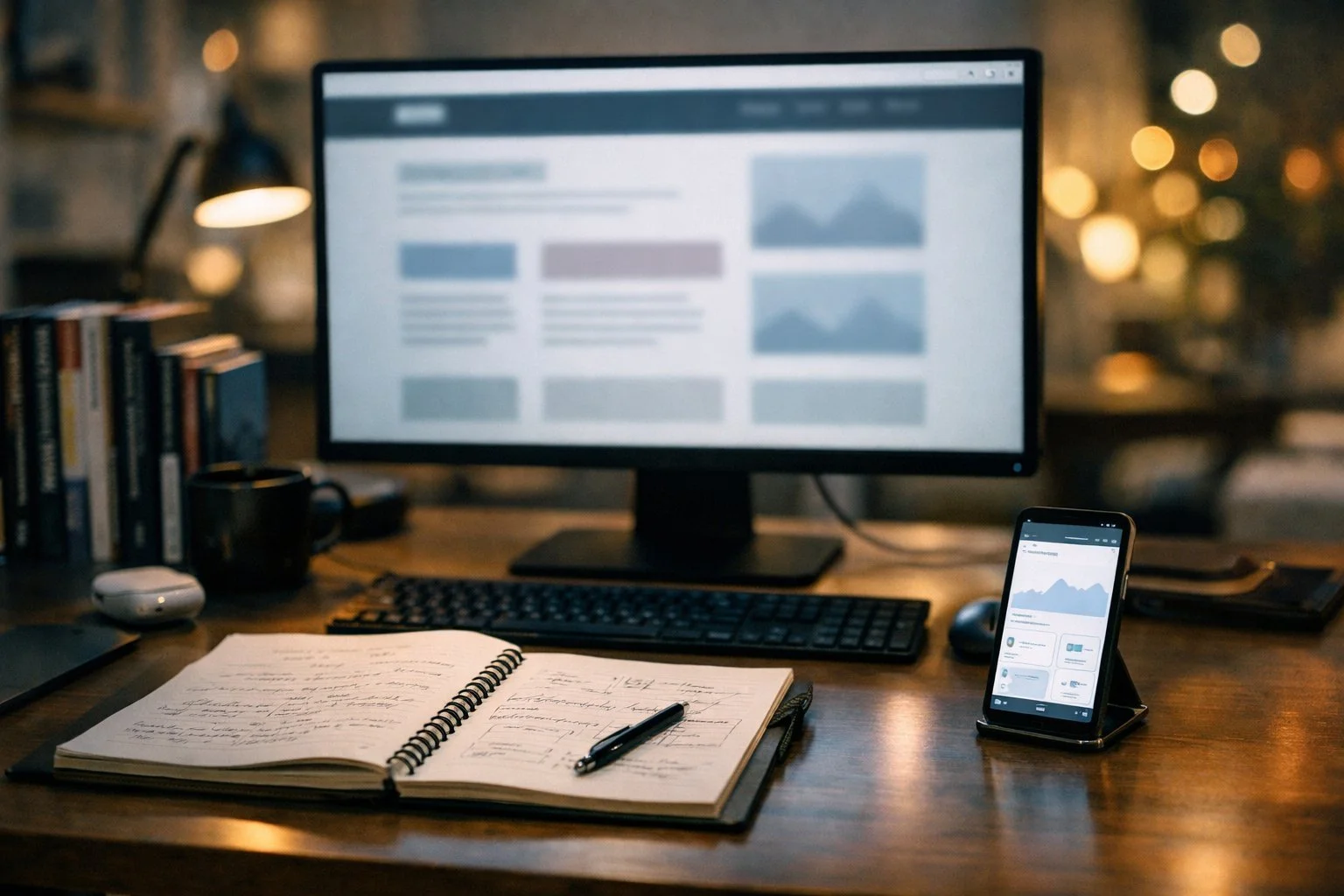 Coding workspace with computer and books illustrating how H1 tags support modern website SEO and structure