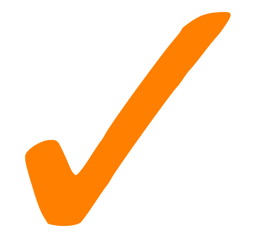 Orange check mark symbol on a transparent background