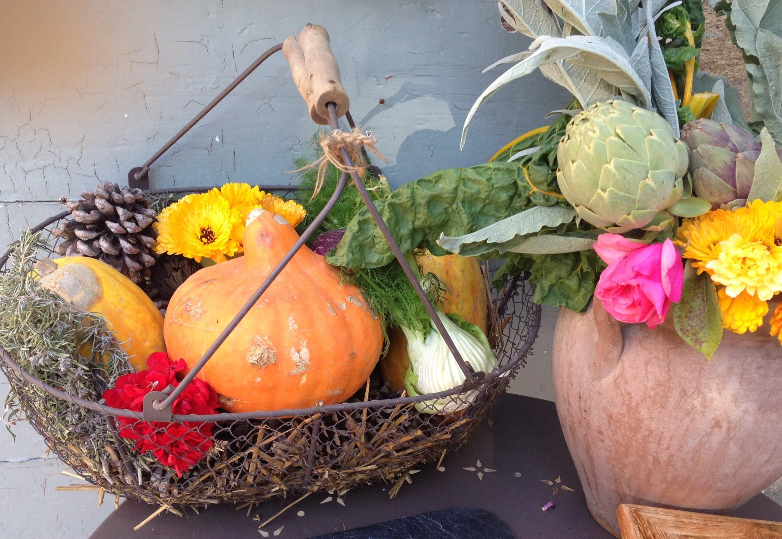 fleurs et panier légumes.JPG