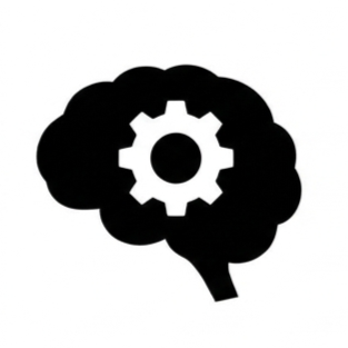 Silhouette of a human brain with a gear inside, symbolizing thinking or mental processes.