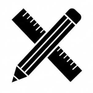 Black icon of a pencil crossing a ruler in an X shape
