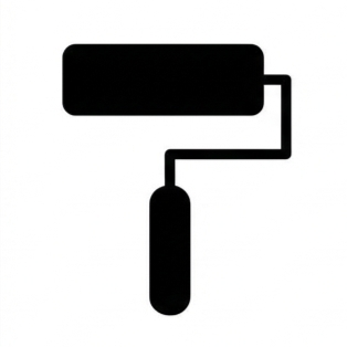 Silhouette of a paint roller with a black handle and roller