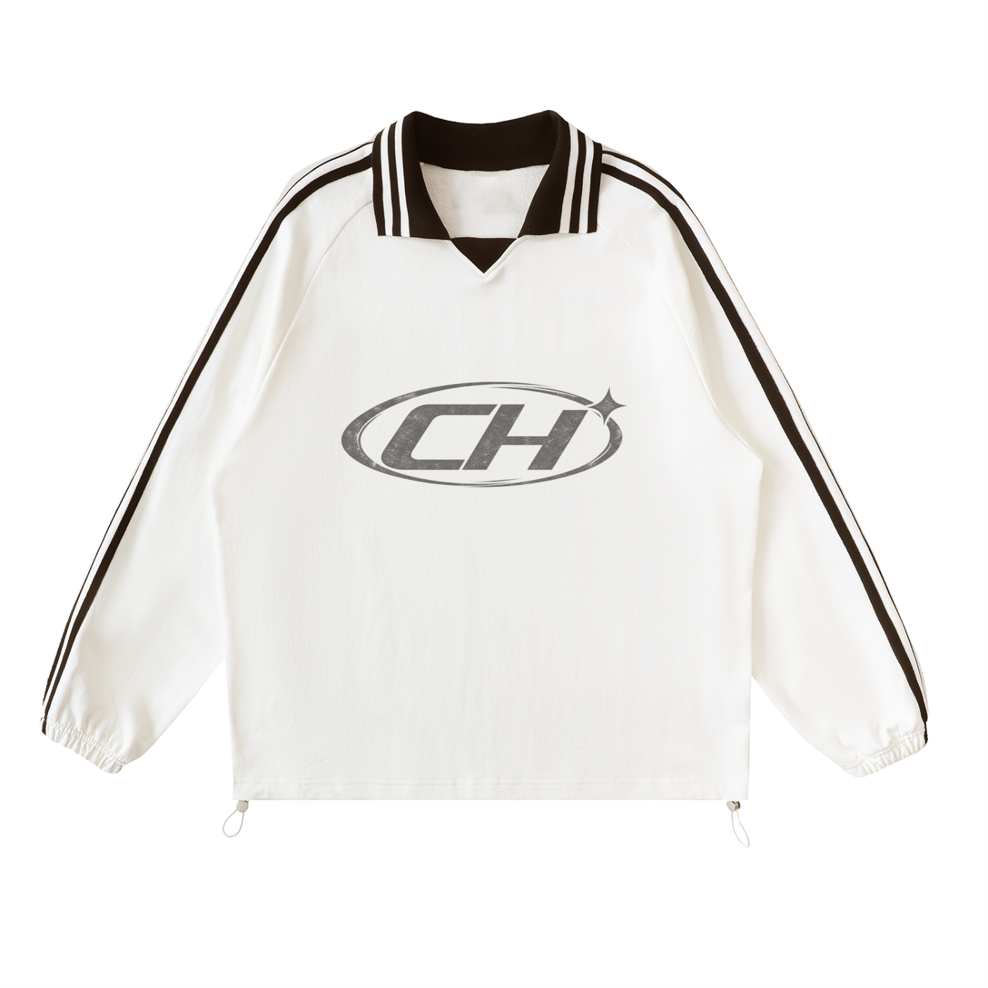 Contrast Striped Lapel Collar Sweatshirt