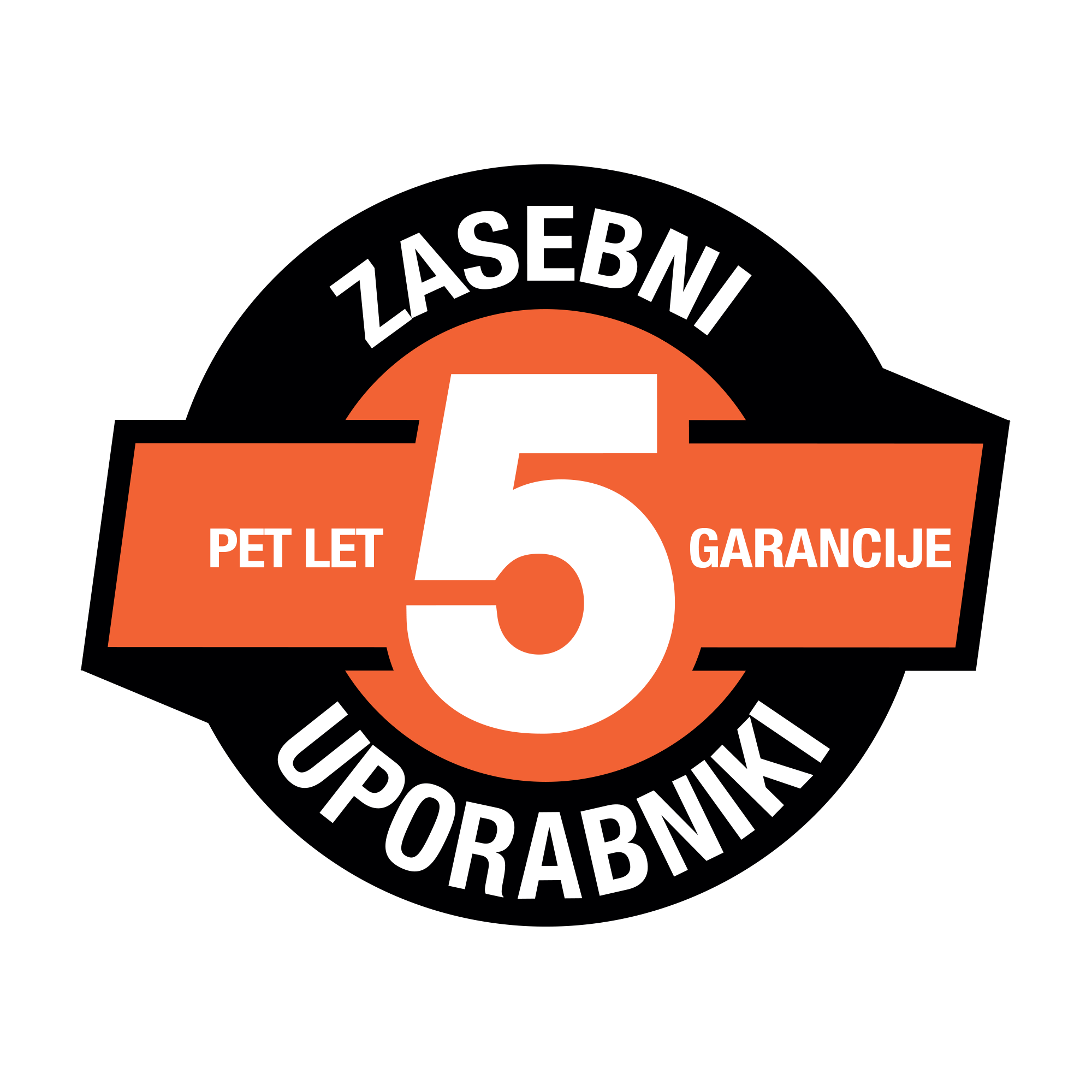 Grafična značka z napisom »5 let garancije – zasebni uporabniki«, ki poudarja petletno garancijo ECHO za zasebno uporabo.