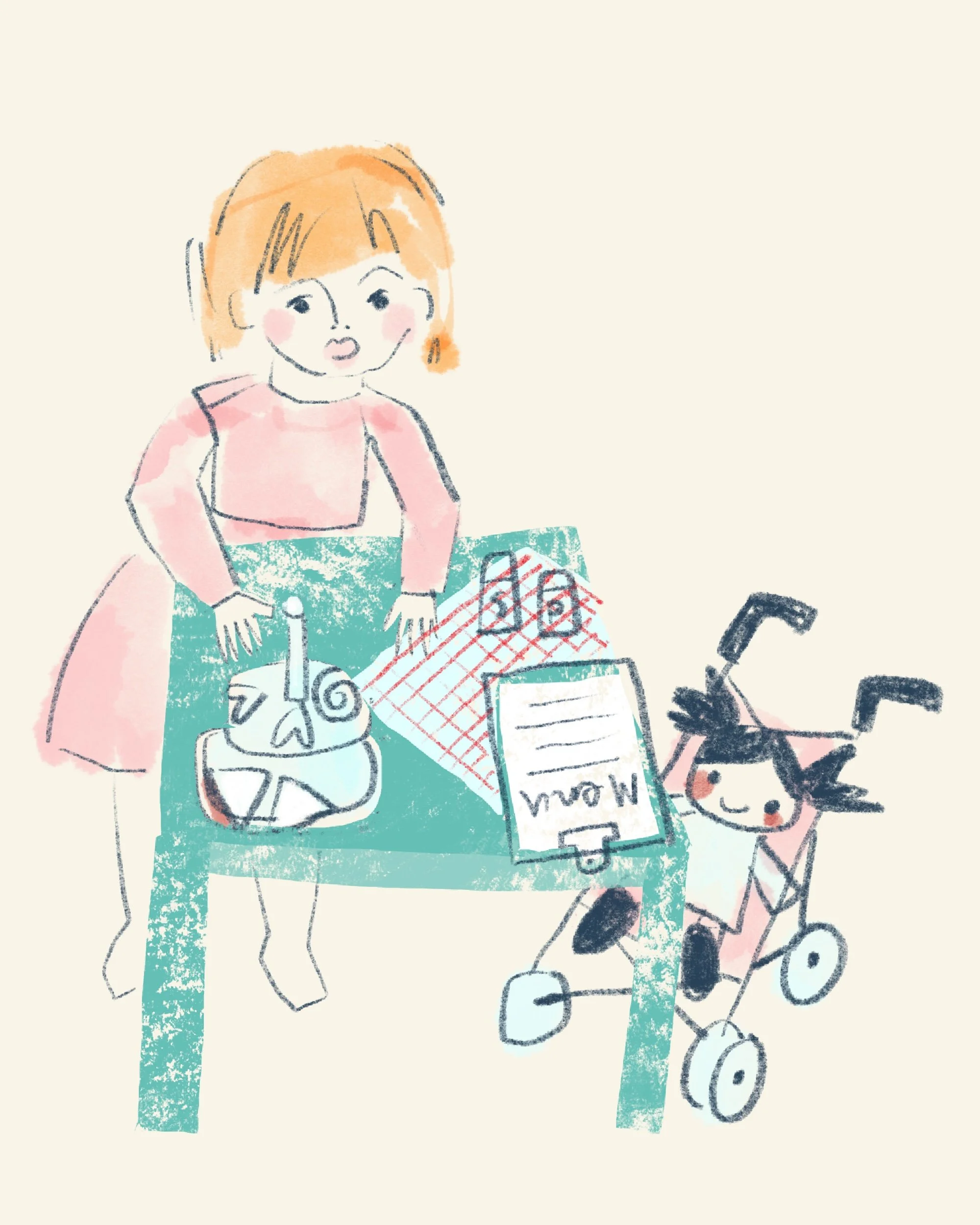 Toddler playing cafe illustration