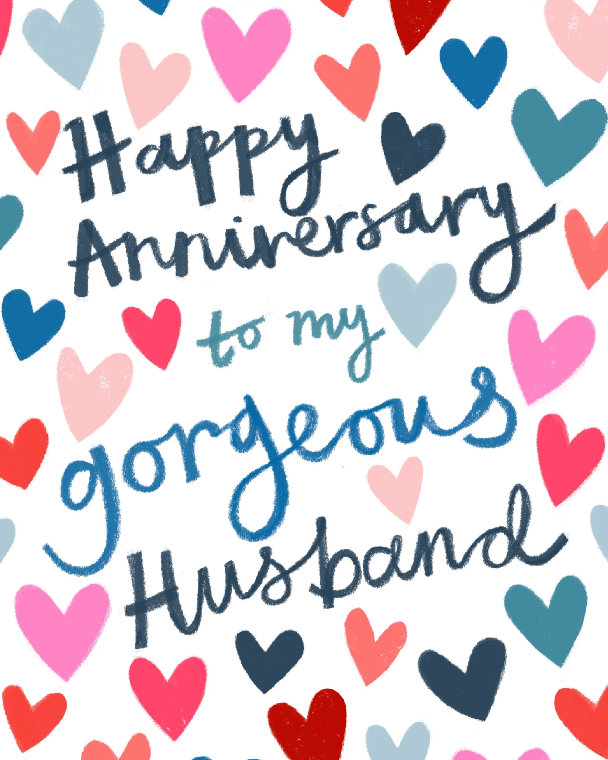 Anniversary design with hearts and hand lettering. Available on Thortful.