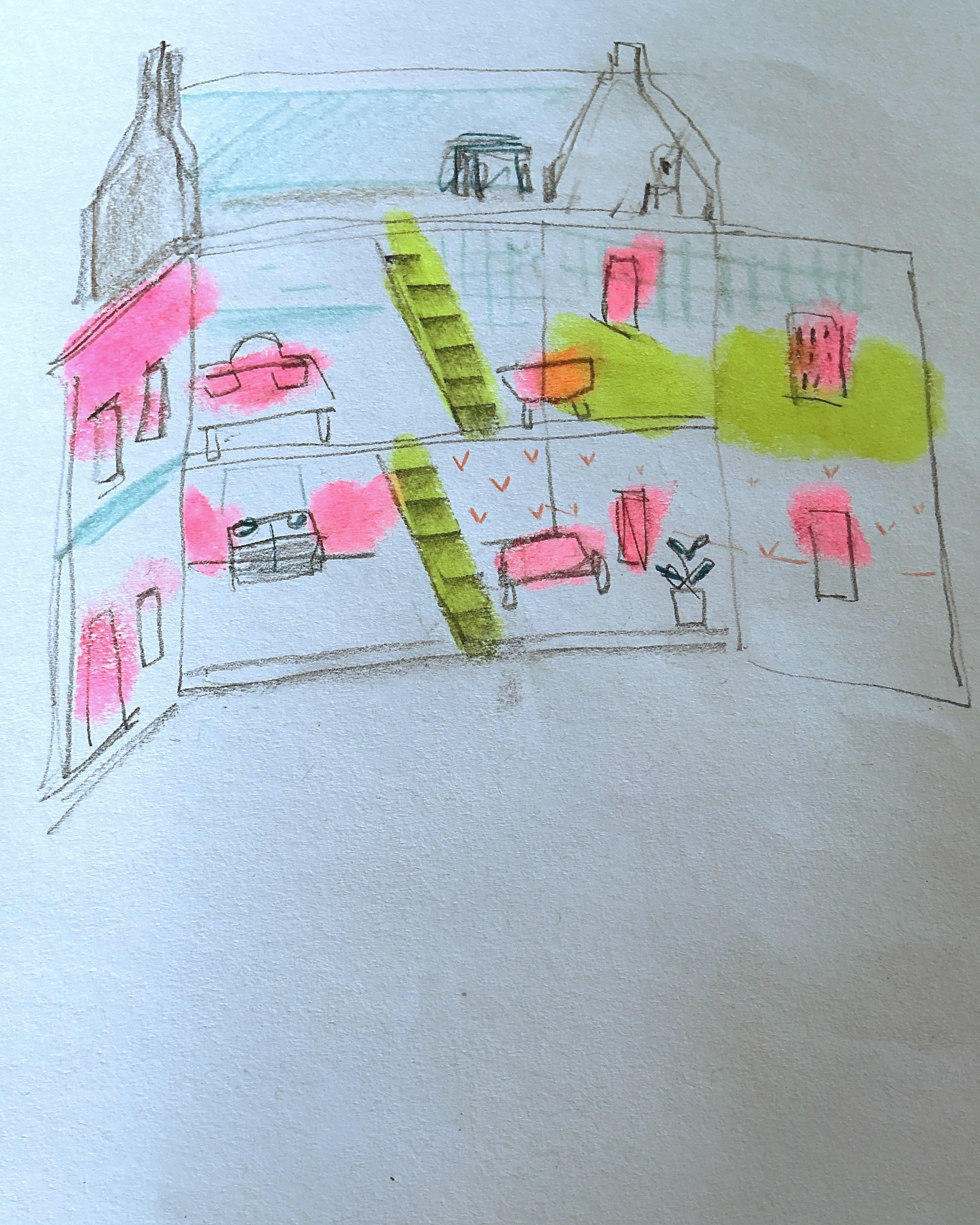 sketch of open front doll house