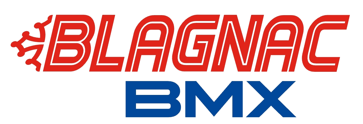 Logo de Blagnac BMX avec texte rouge et bleu, et un symbole stylisé de vélo à côté