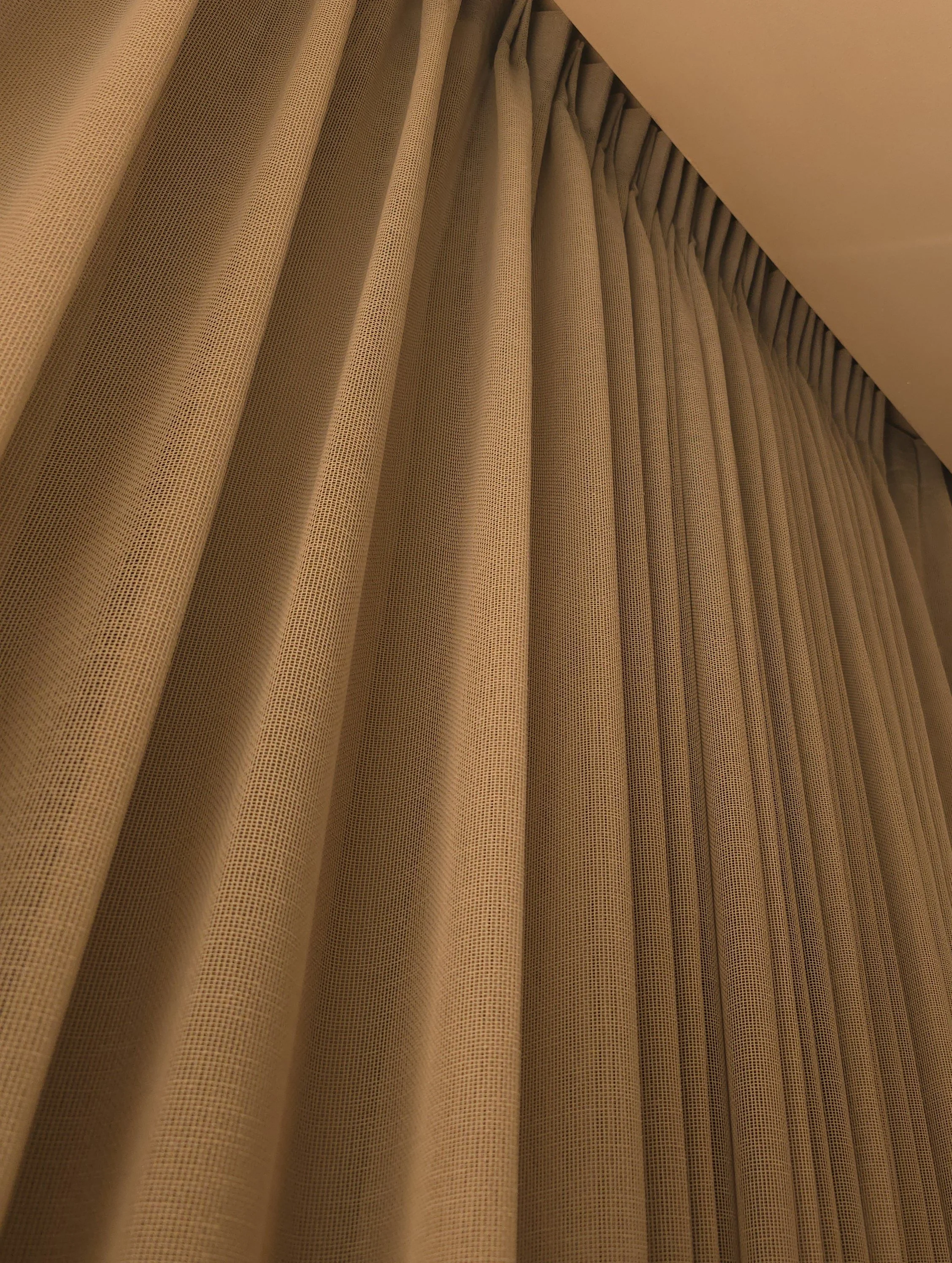 Close-up of double pinch pleat linen curtains made in Perth by Glorious Home Decor