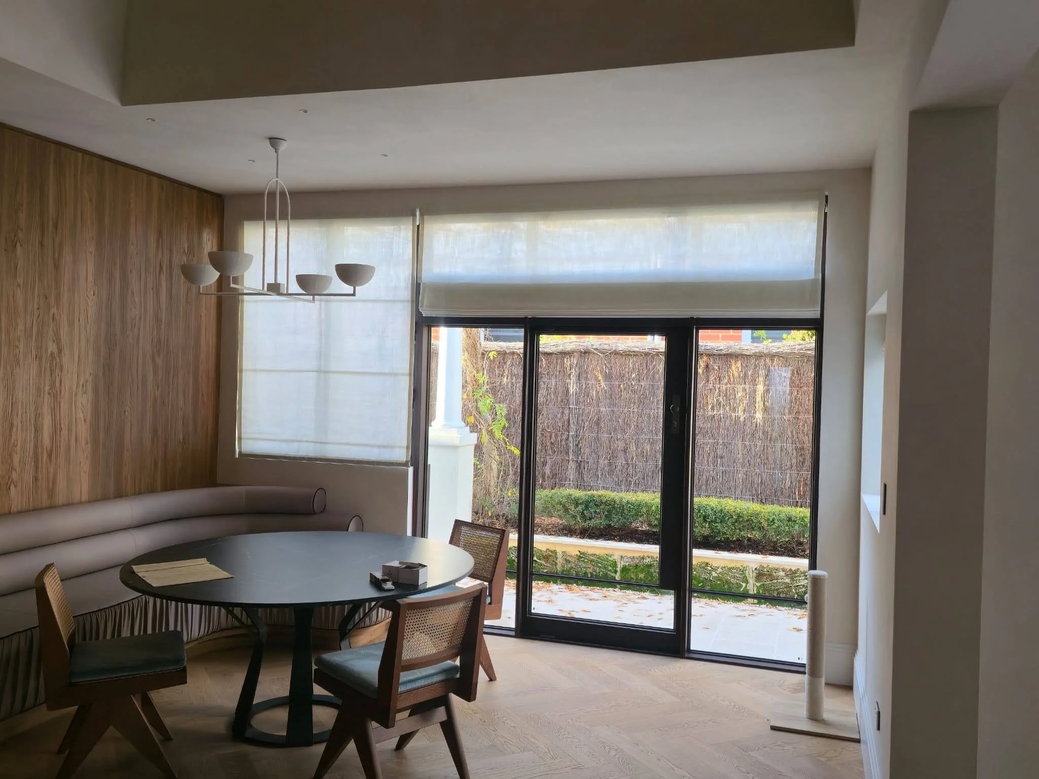 Roman blinds in a dining room, made by Glorious Home Decor
