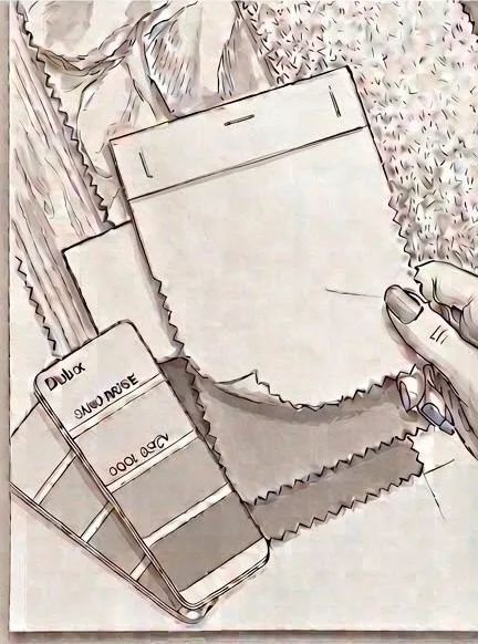 Sketch of fabric swatches and colour samples for a consultation